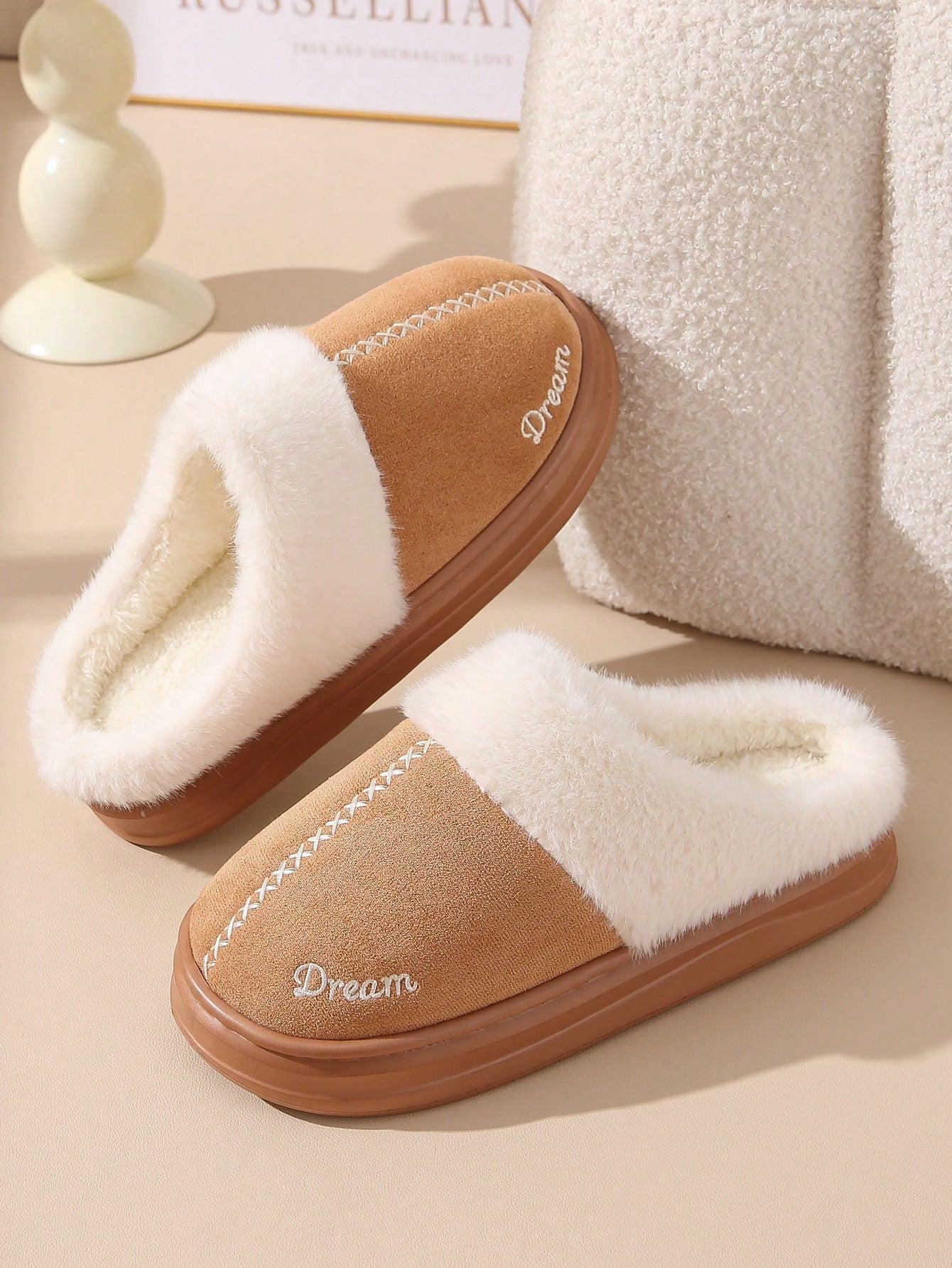 Plush Closed Toe Slippers, Warm Women's Slippers For Autumn Winter