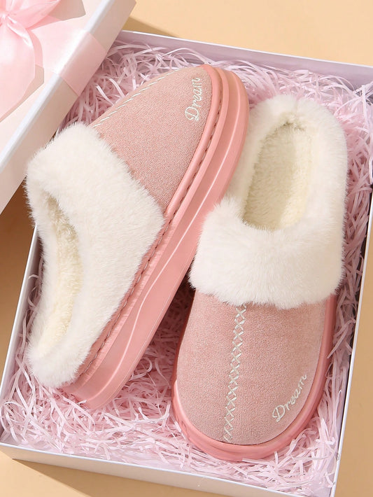 Plush Closed Toe Slippers, Warm Women's Slippers For Autumn Winter