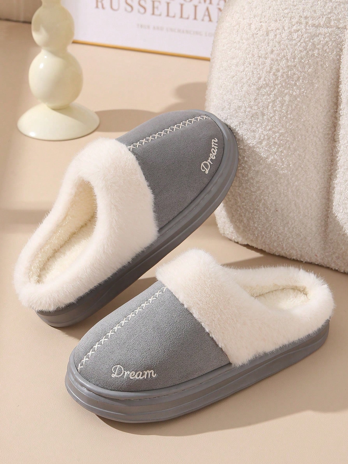 Plush Closed Toe Slippers, Warm Women's Slippers For Autumn Winter