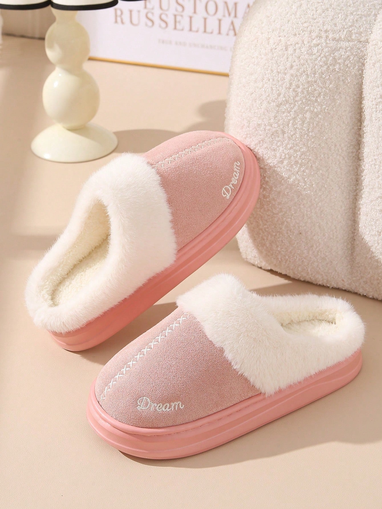 Plush Closed Toe Slippers, Warm Women's Slippers For Autumn Winter