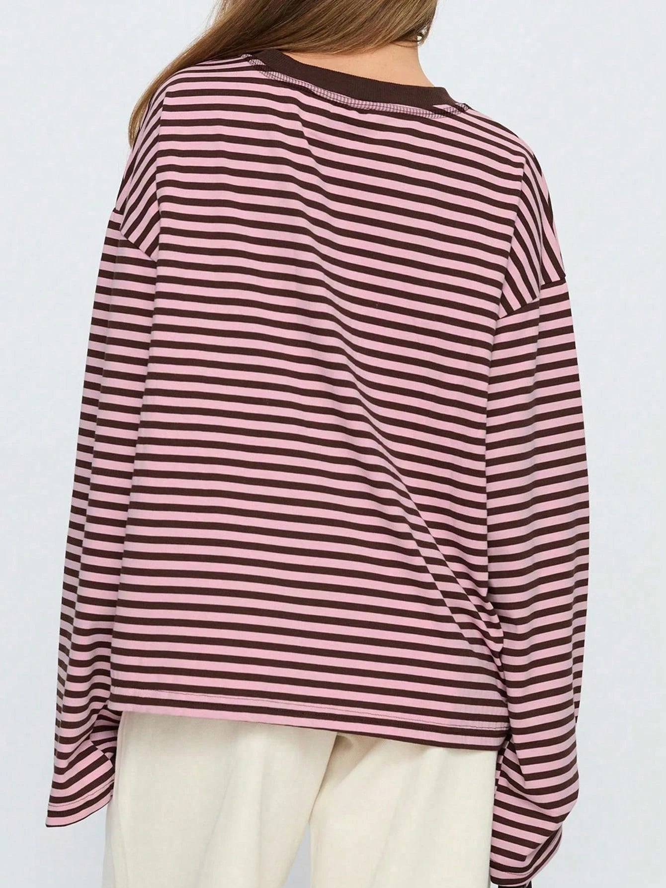 Women's Casual Top, Striped Contrast Ribbed Knit, Everyday Wear, Spring/Autumn