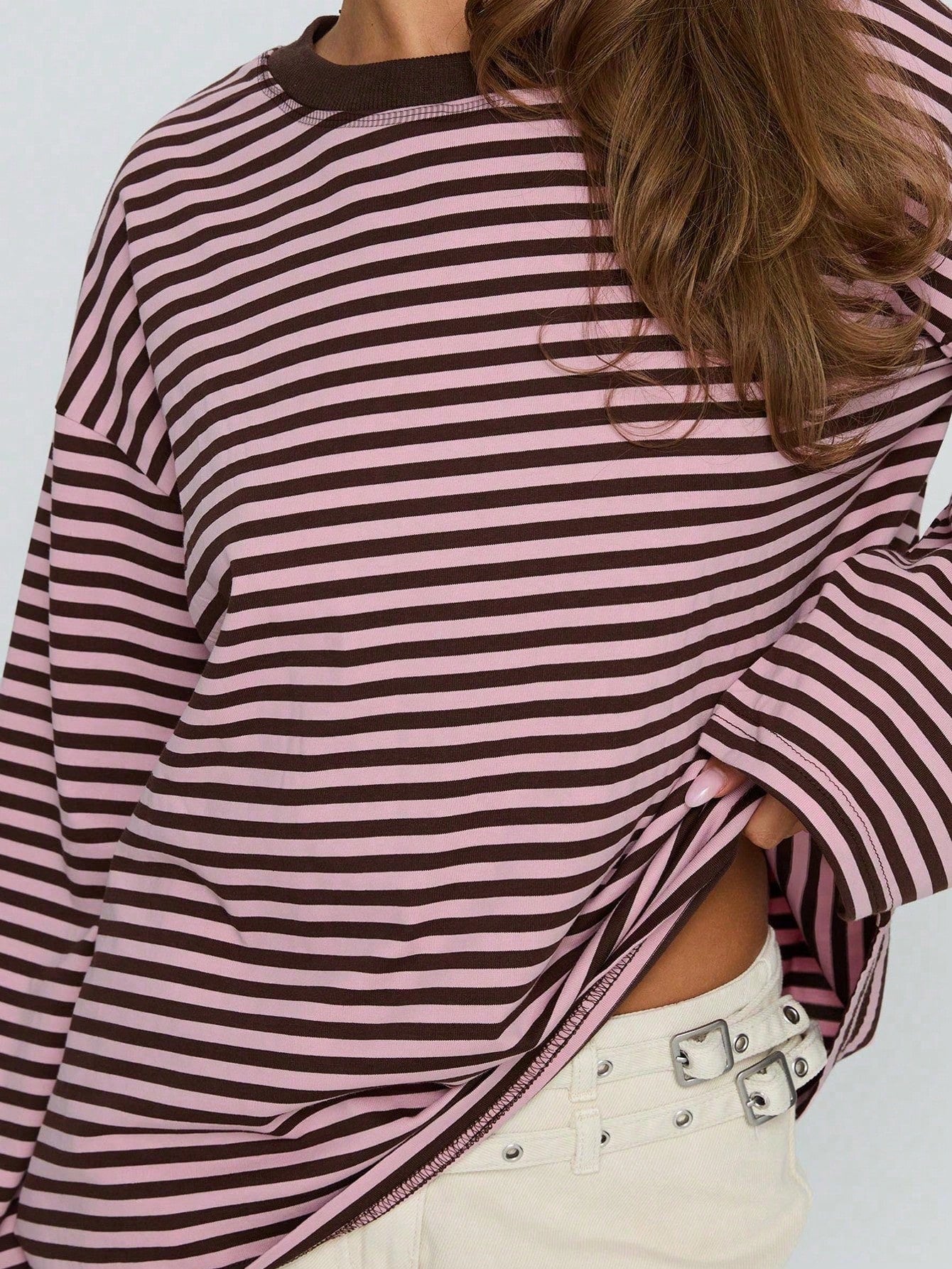 Women's Casual Top, Striped Contrast Ribbed Knit, Everyday Wear, Spring/Autumn