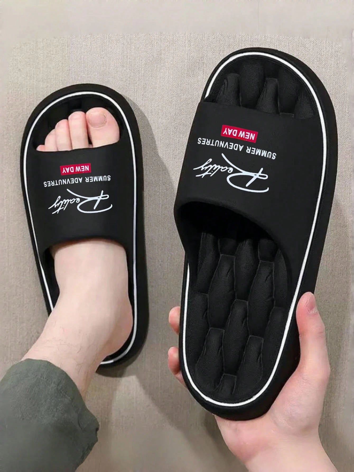 New Fashion Open Toe Slippers For Men, EVA Material Soft Bottom