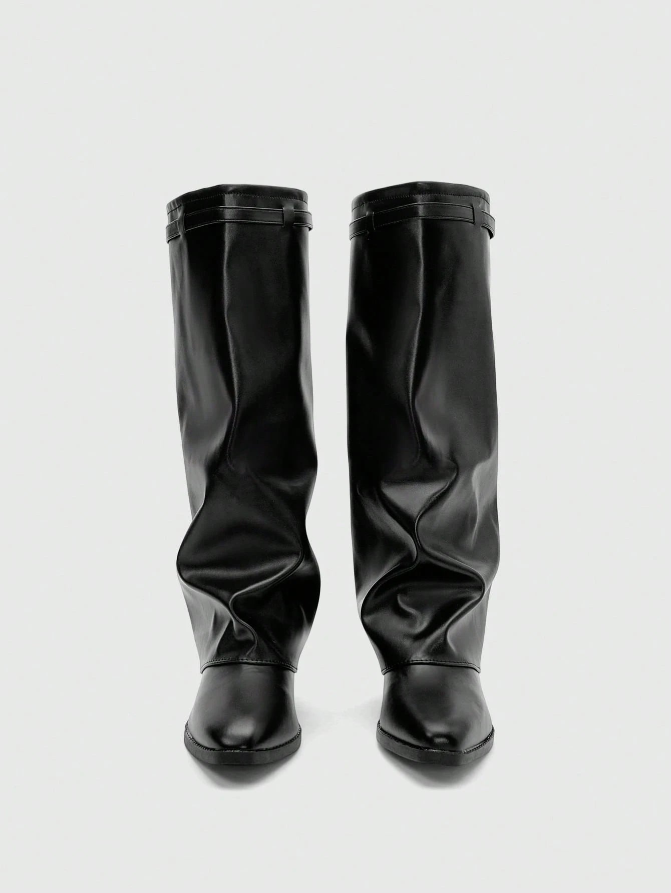 Aloruh Fal inter Vegan Leather Slip-On Knee-High Boots With Chunky Heels
