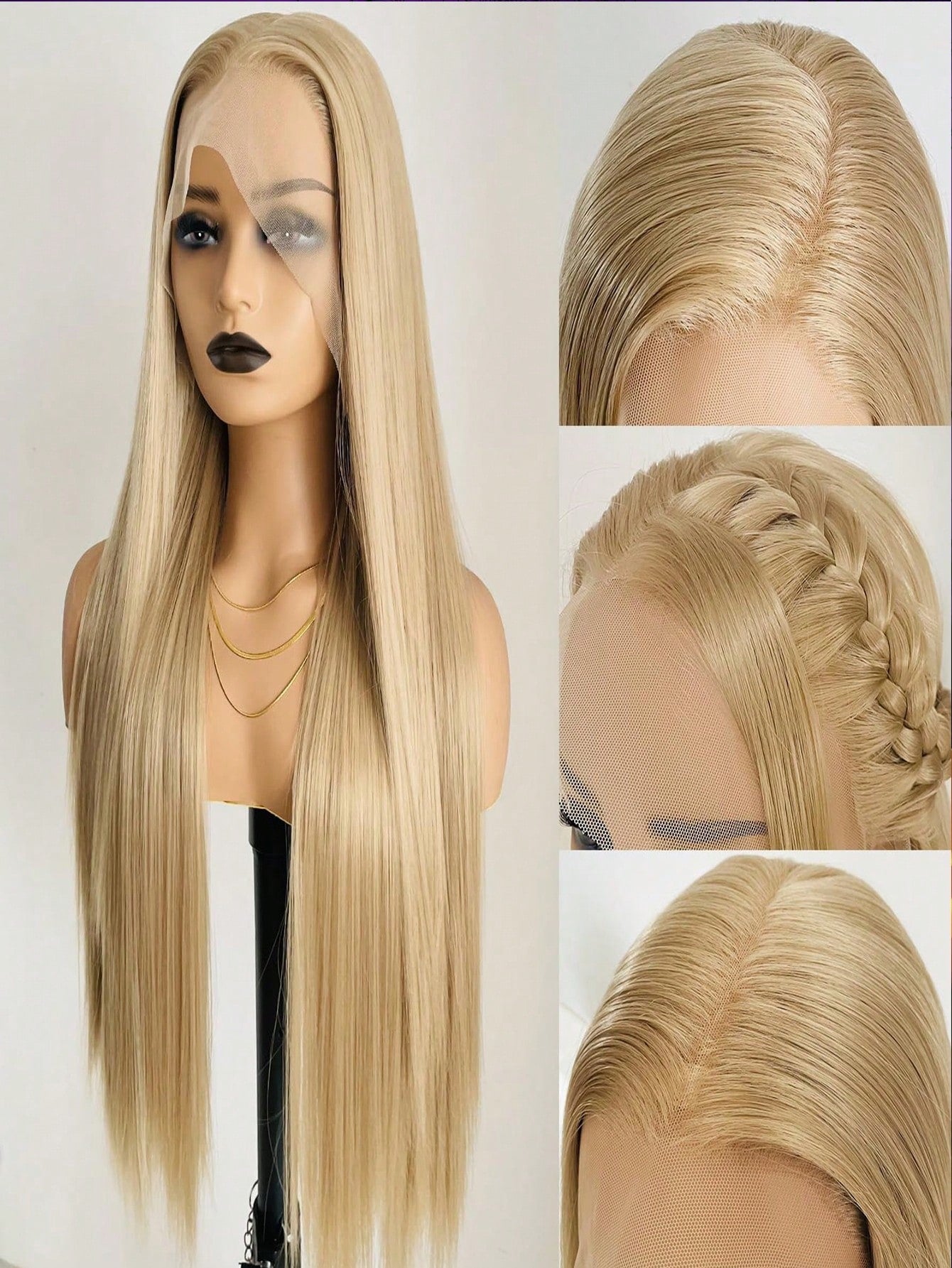 13"X4" 24" Straight Black Color Lace Front Wig For Women - Heat Resistant Synthetic Hair, Pre-Plucked Natural Hairline And Youthful Hair