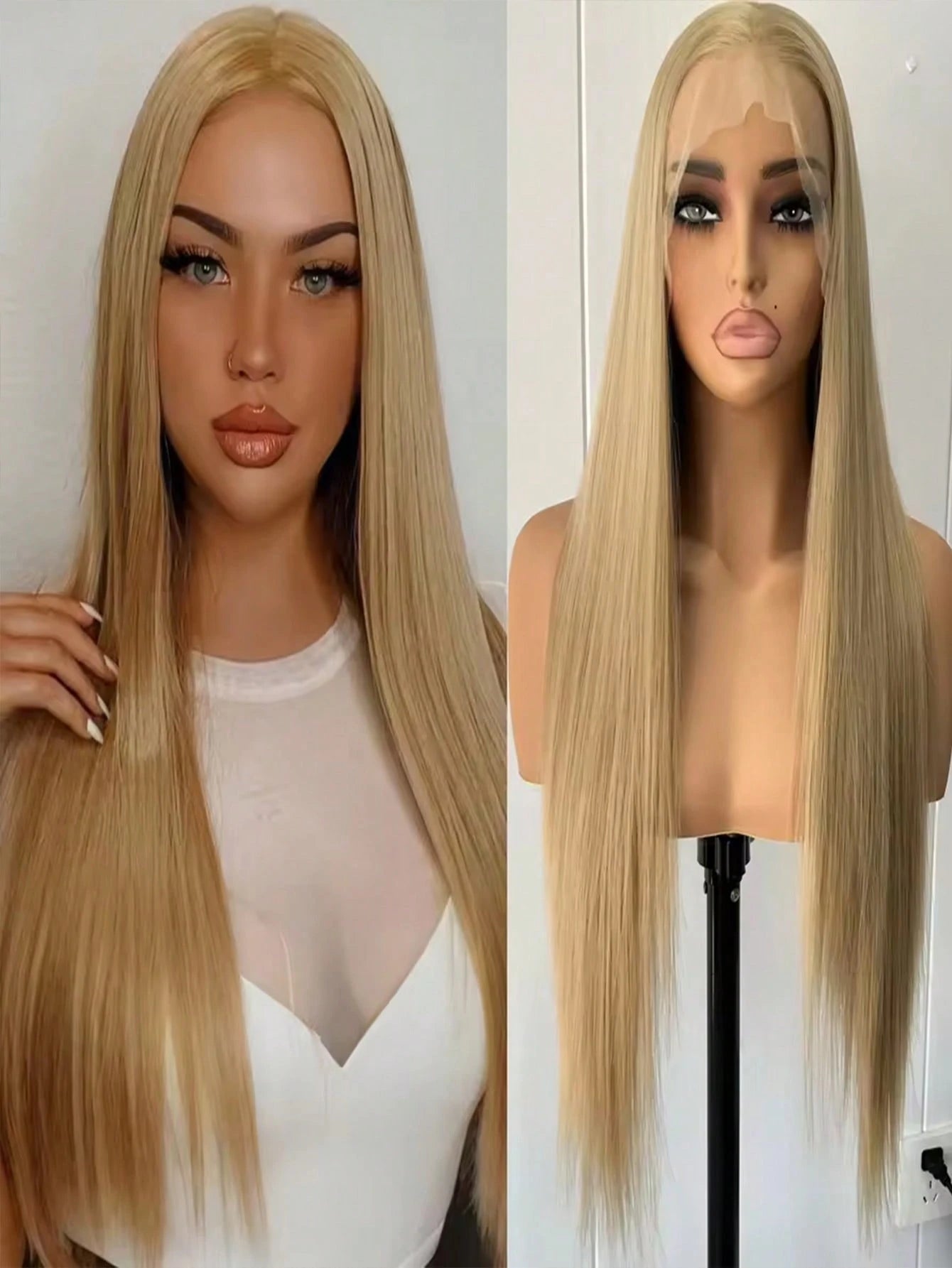 13"X4" 24" Straight Black Color Lace Front Wig For Women - Heat Resistant Synthetic Hair, Pre-Plucked Natural Hairline And Youthful Hair