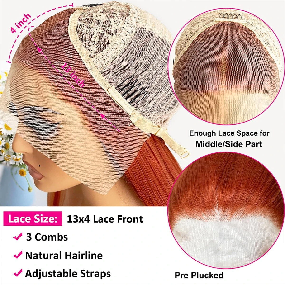 13"X4" 24" Straight Black Color Lace Front Wig For Women - Heat Resistant Synthetic Hair, Pre-Plucked Natural Hairline And Youthful Hair