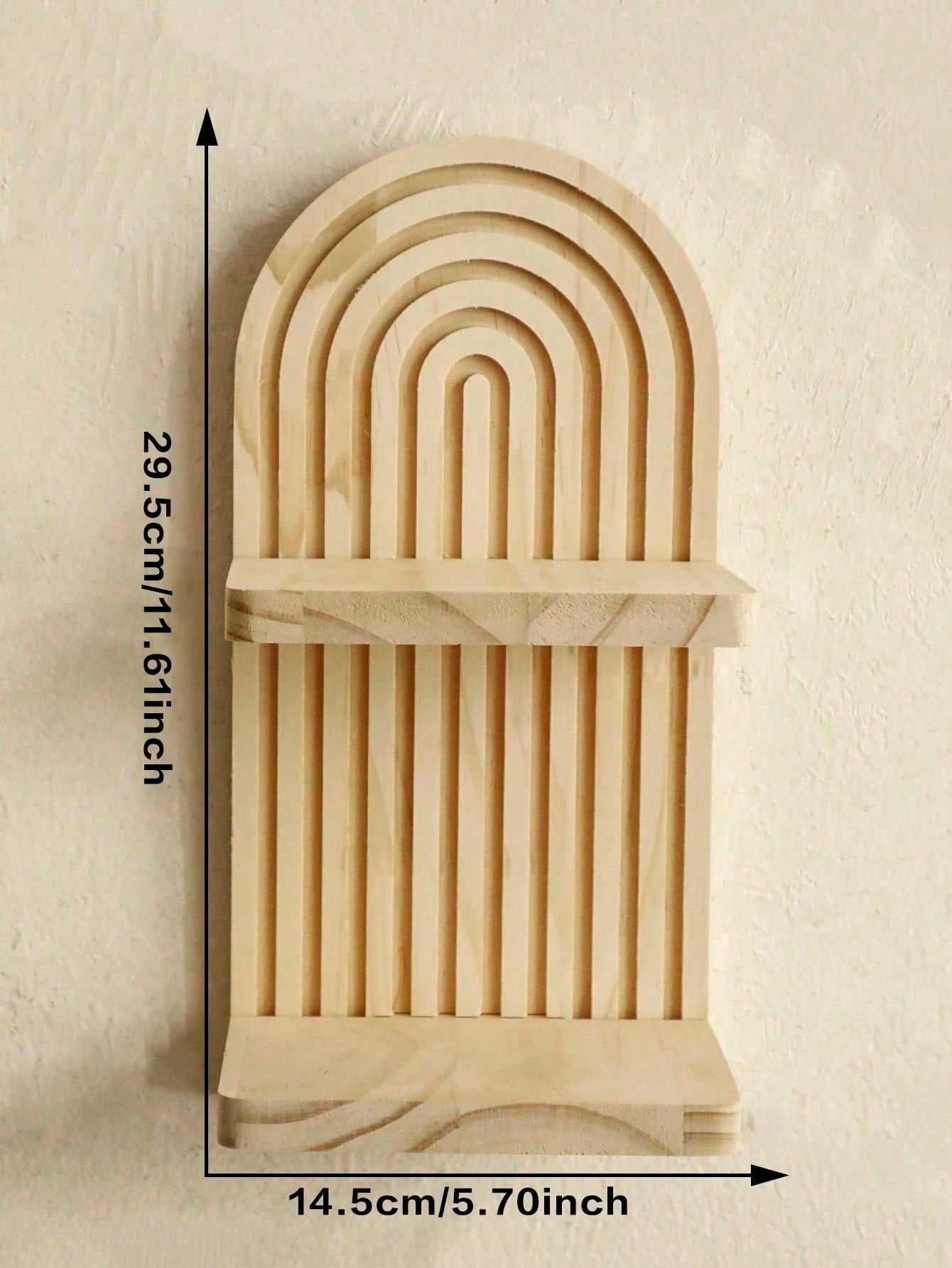 OBOVAY 1Pc Bohemian Style Wave Patterned Wooden Wall Frame,Rainbow Arch & Farmhouse Wall Racks