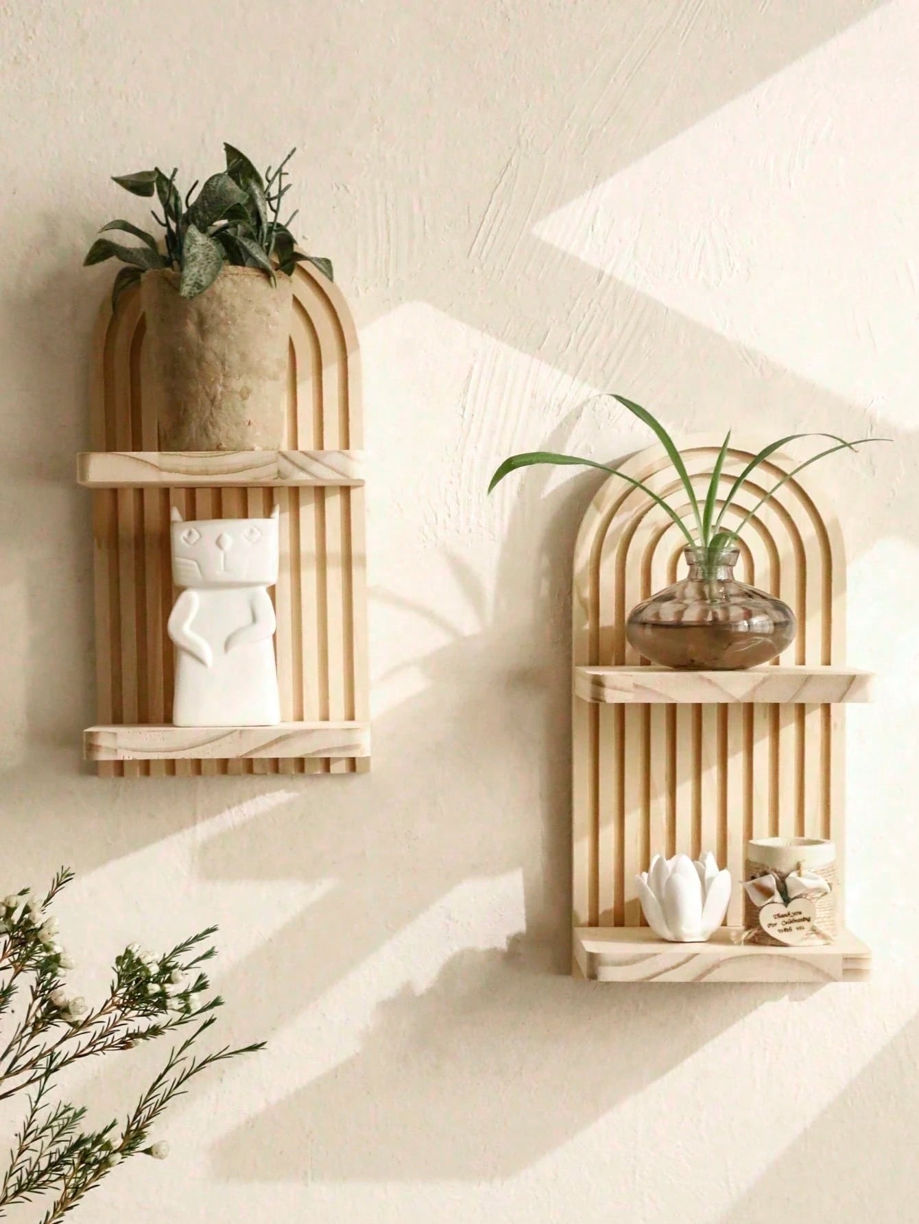 OBOVAY 1Pc Bohemian Style Wave Patterned Wooden Wall Frame,Rainbow Arch & Farmhouse Wall Racks