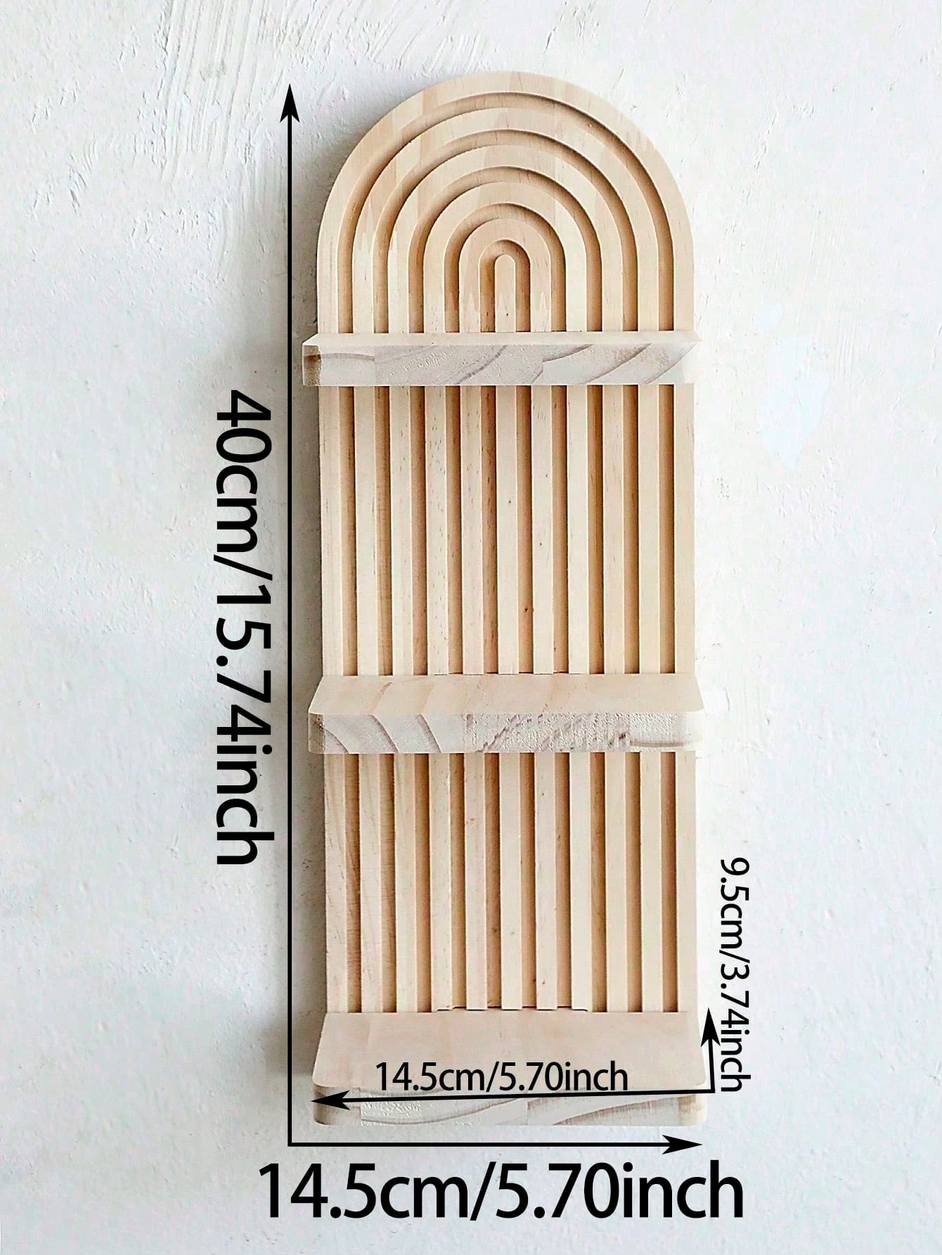 OBOVAY 1Pc Bohemian Style Wave Patterned Wooden Wall Frame,Rainbow Arch & Farmhouse Wall Racks