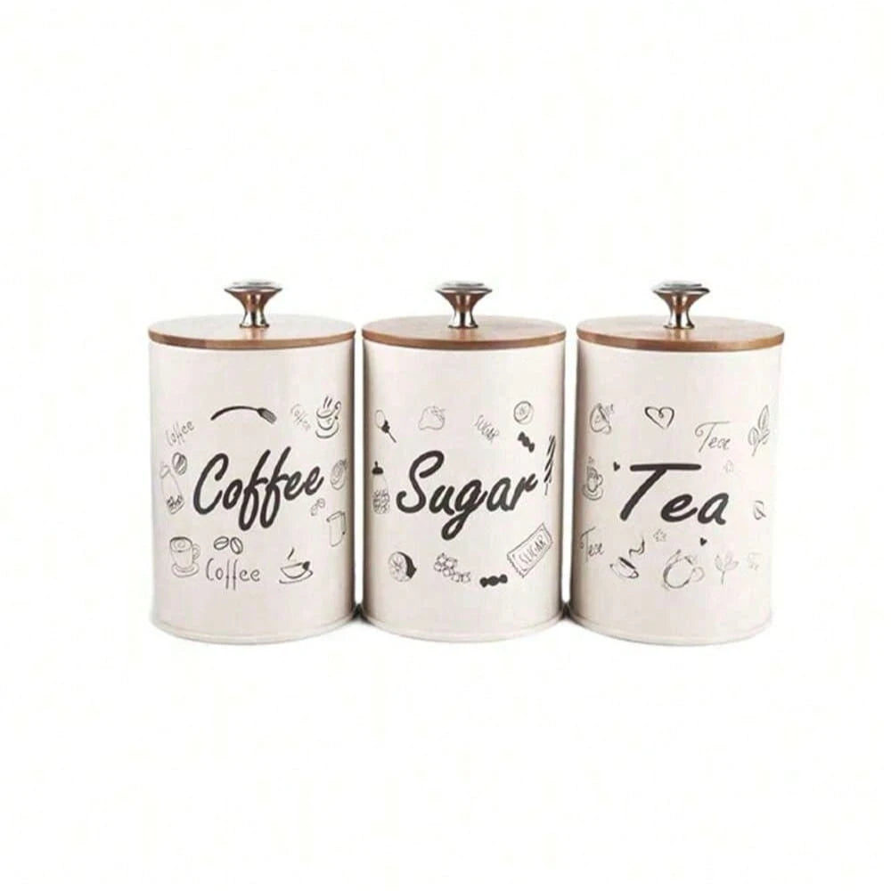 3pcs/Set Storage Tanks Dust-Proof Bamboo Cover Utensils Multifunction Box Tea Coffee Sugar Box Case Househould Can Bottle Mason Candle Jars With Lid Pink Tea Accessories Coffee Accessories Kitchen Stuff