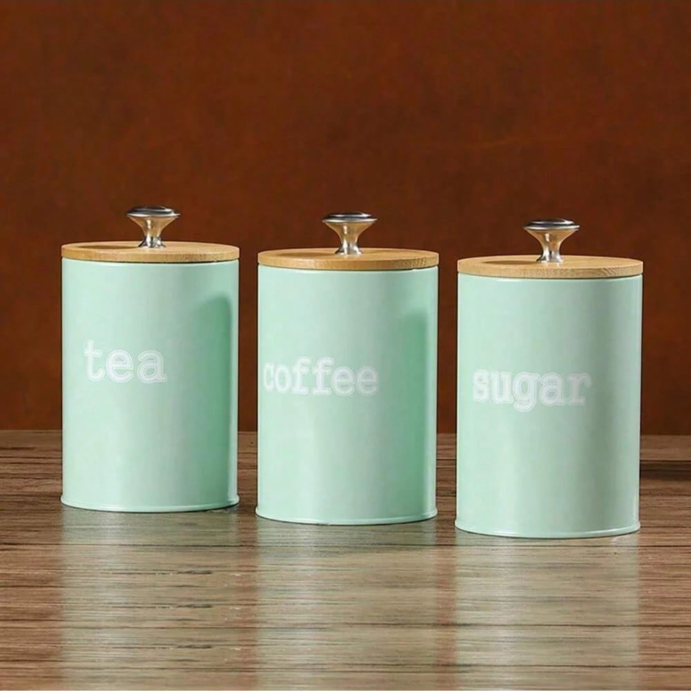 3pcs/Set Storage Tanks Dust-Proof Bamboo Cover Utensils Multifunction Box Tea Coffee Sugar Box Case Househould Can Bottle Mason Candle Jars With Lid Pink Tea Accessories Coffee Accessories Kitchen Stuff