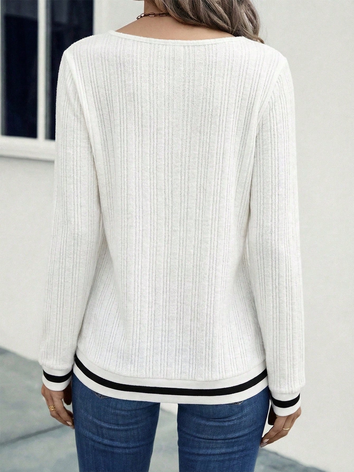 EMERY ROSE Women's Solid Color V-Neck Casual Versatile Long Sleeve T-Shirt Fall Cloth For Women