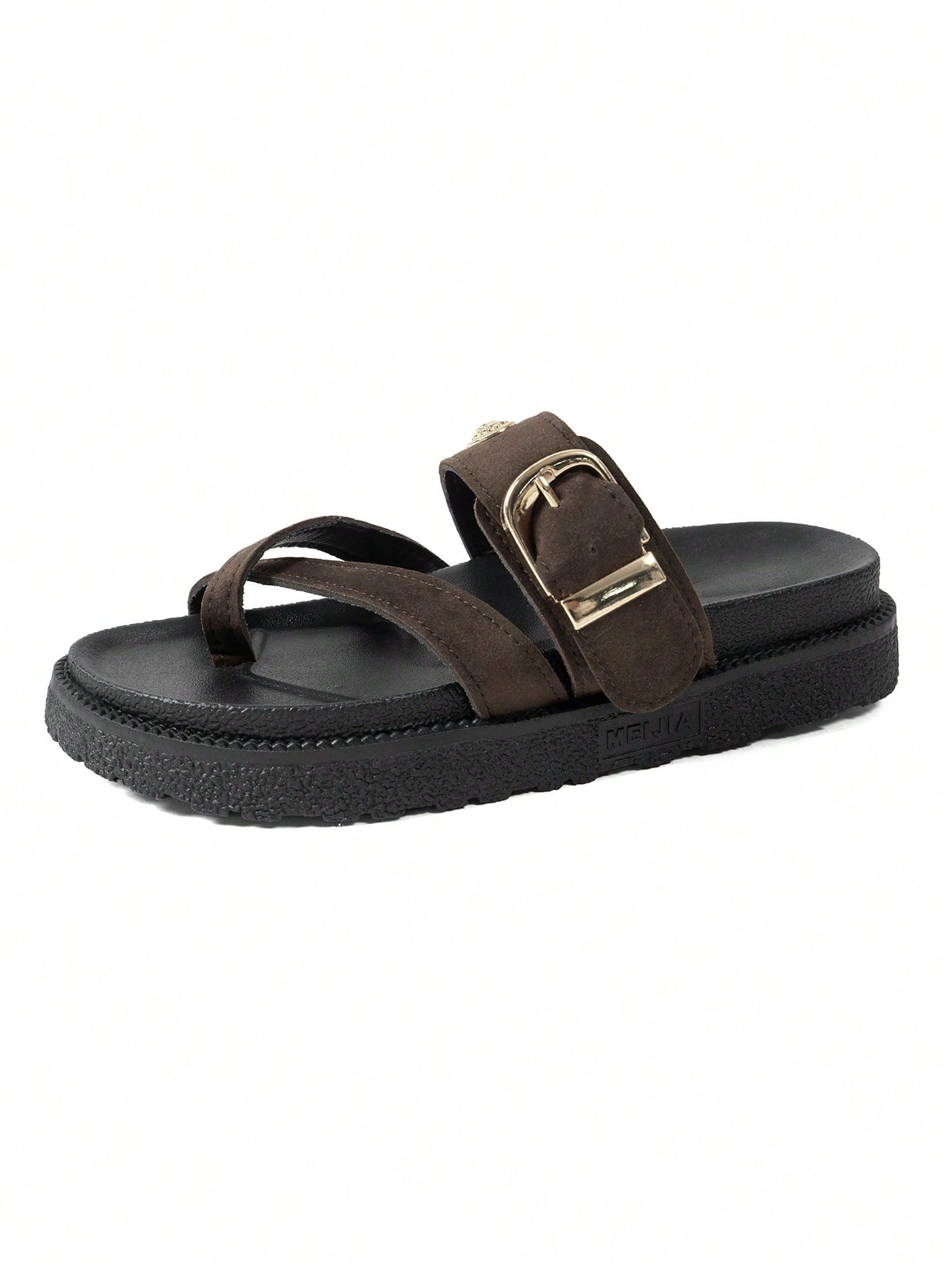 New Fashion Metal Buckle Decor Slip-On Wedge Heel Sandals