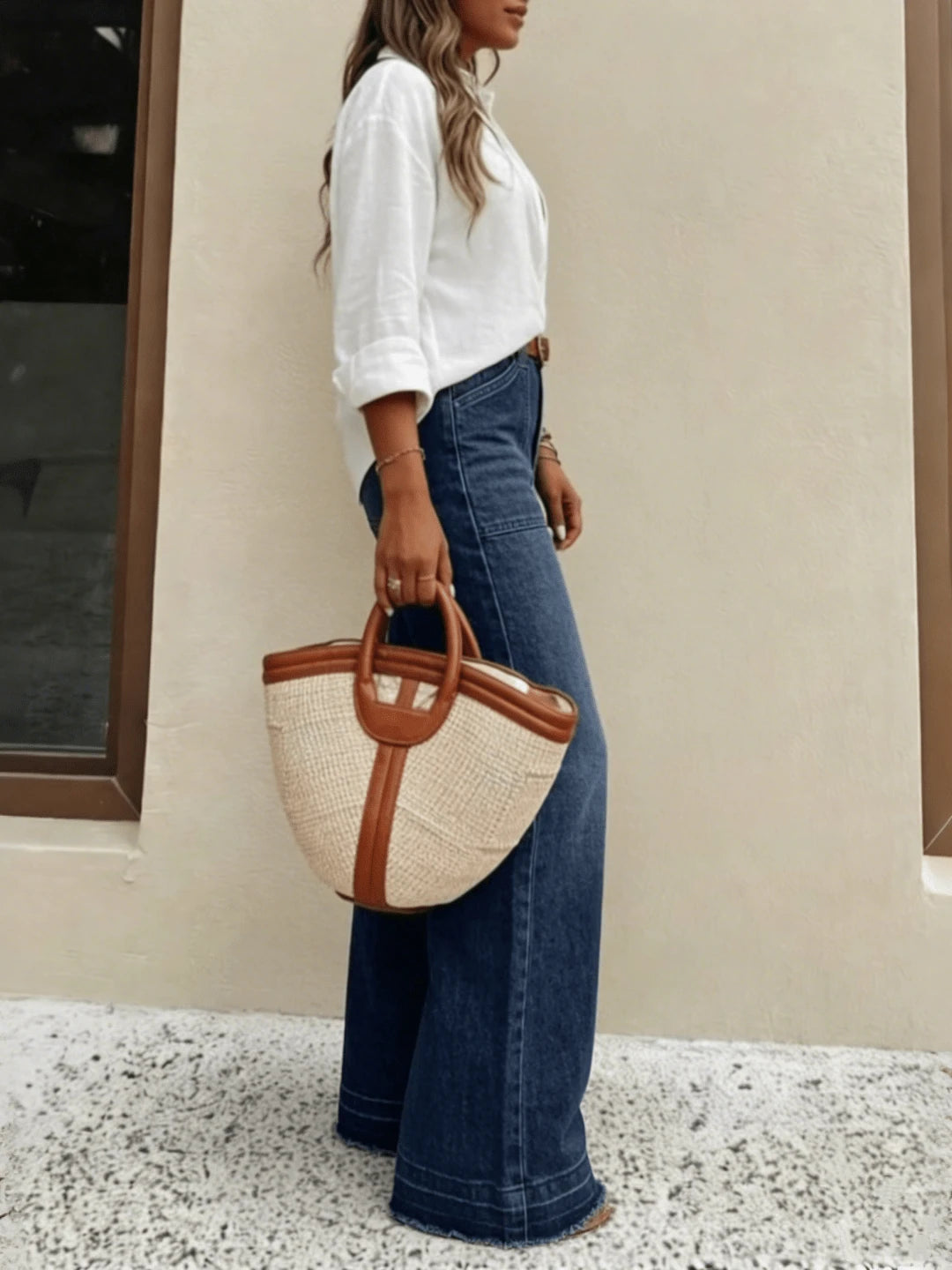 New Women's High-Quality Fashion Casual Loose Fit Denim Wide Leg Pants