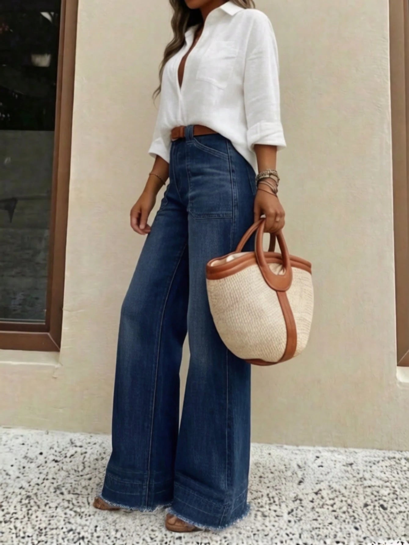 New Women's High-Quality Fashion Casual Loose Fit Denim Wide Leg Pants