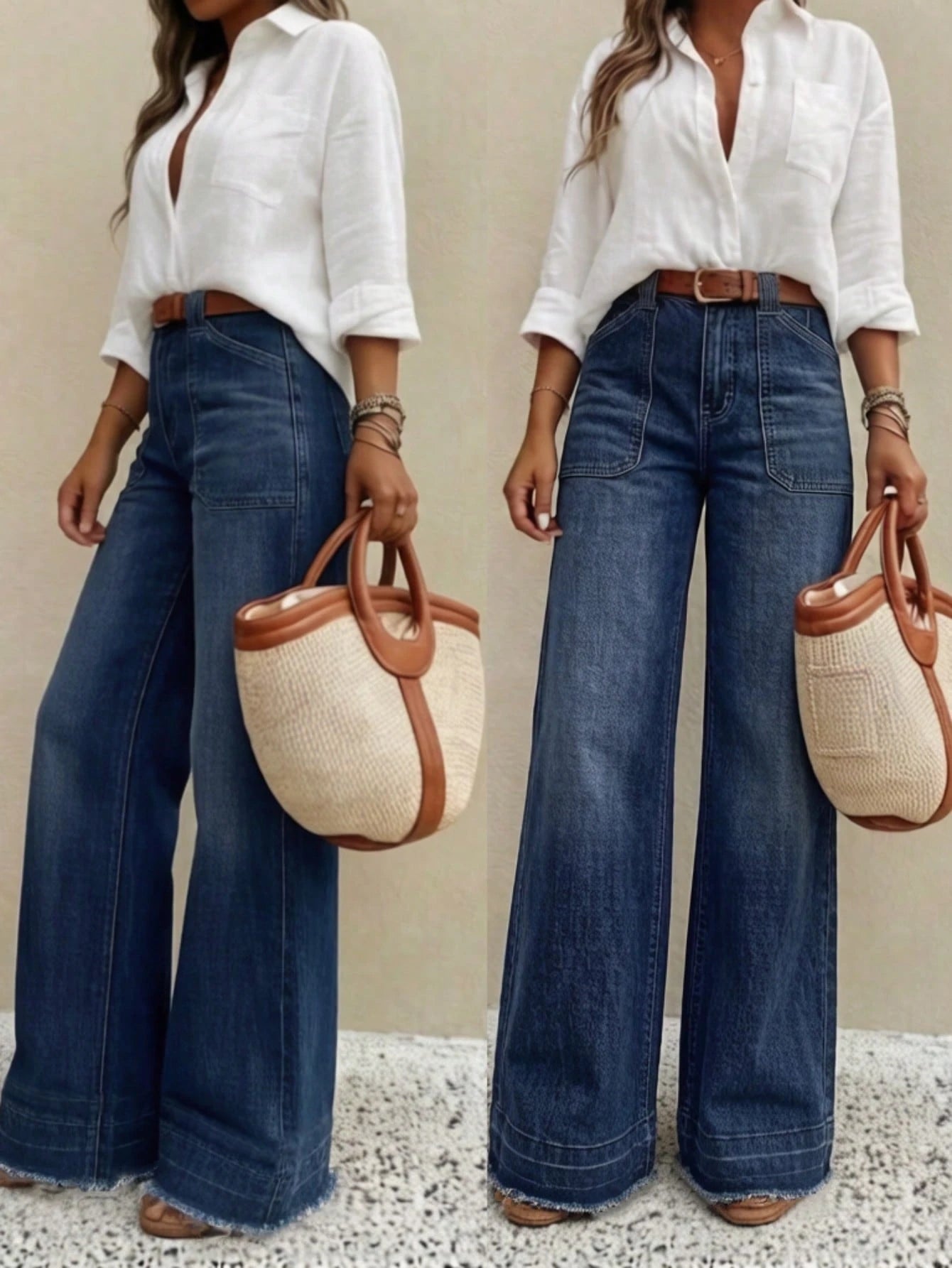 New Women's High-Quality Fashion Casual Loose Fit Denim Wide Leg Pants