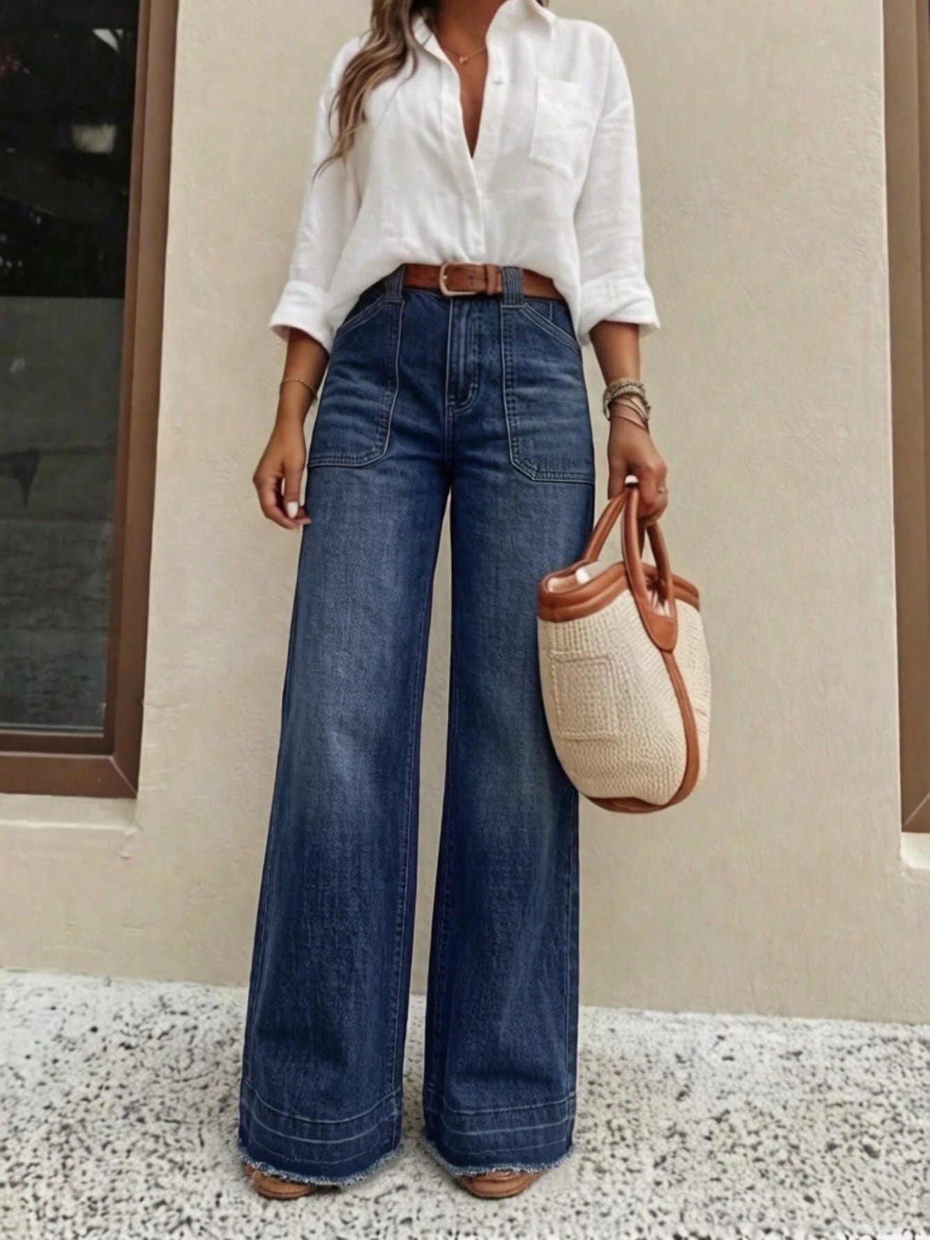 New Women's High-Quality Fashion Casual Loose Fit Denim Wide Leg Pants