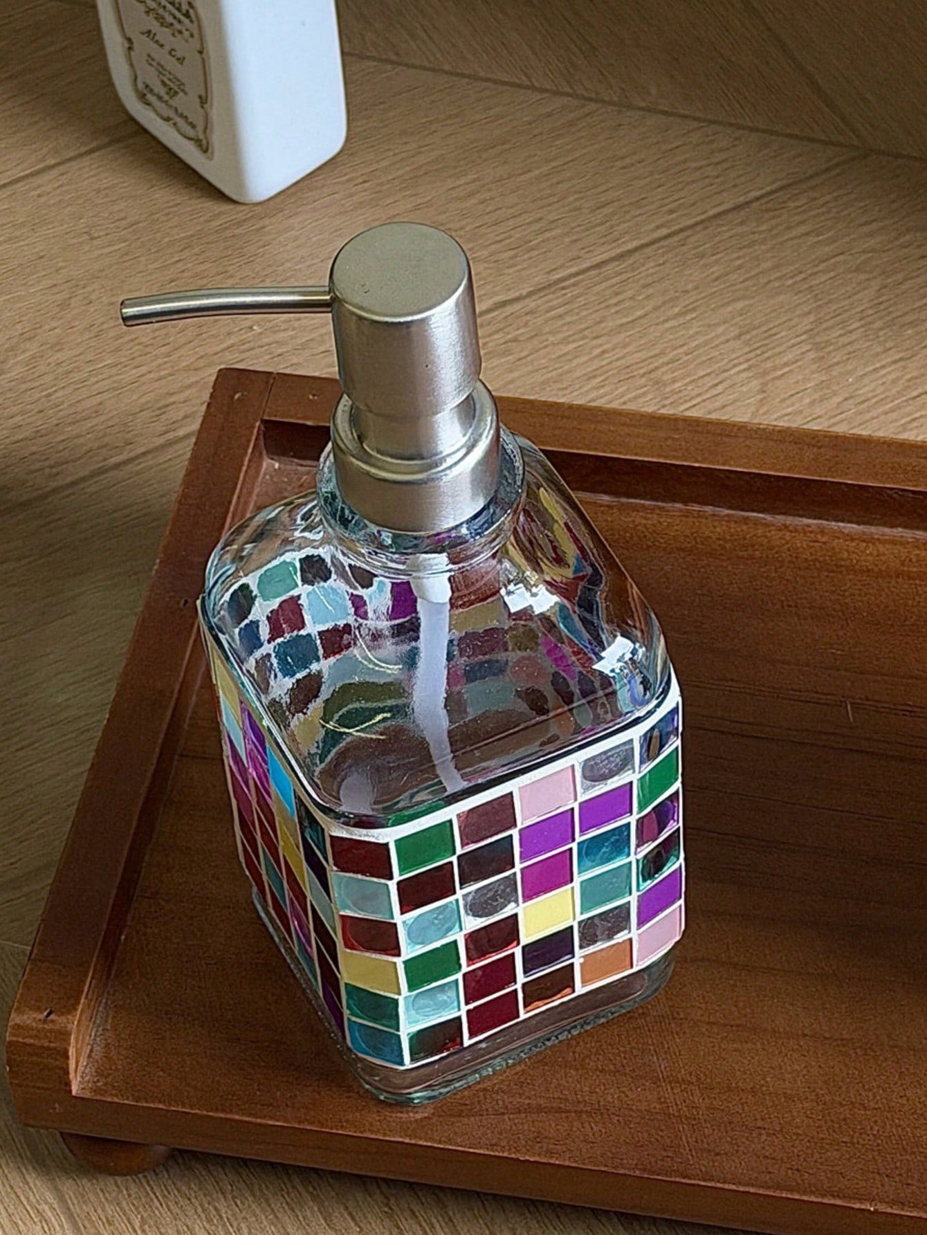 Cirelle Nordic Style Mosaic Hand Soap Dispenser, Glass Lotion Bottle, Bathroom Decorative Container