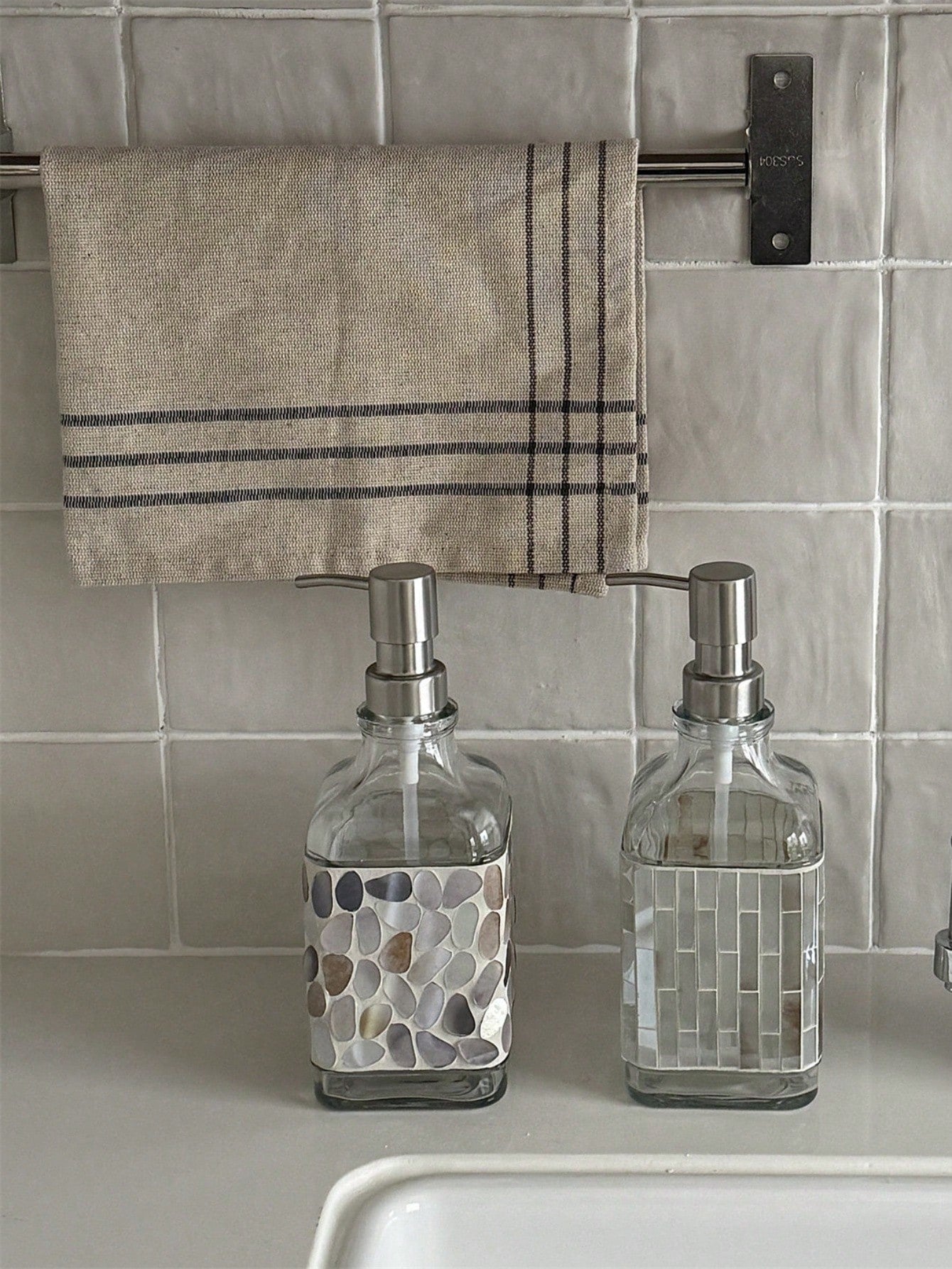 Cirelle Nordic Style Mosaic Hand Soap Dispenser, Glass Lotion Bottle, Bathroom Decorative Container