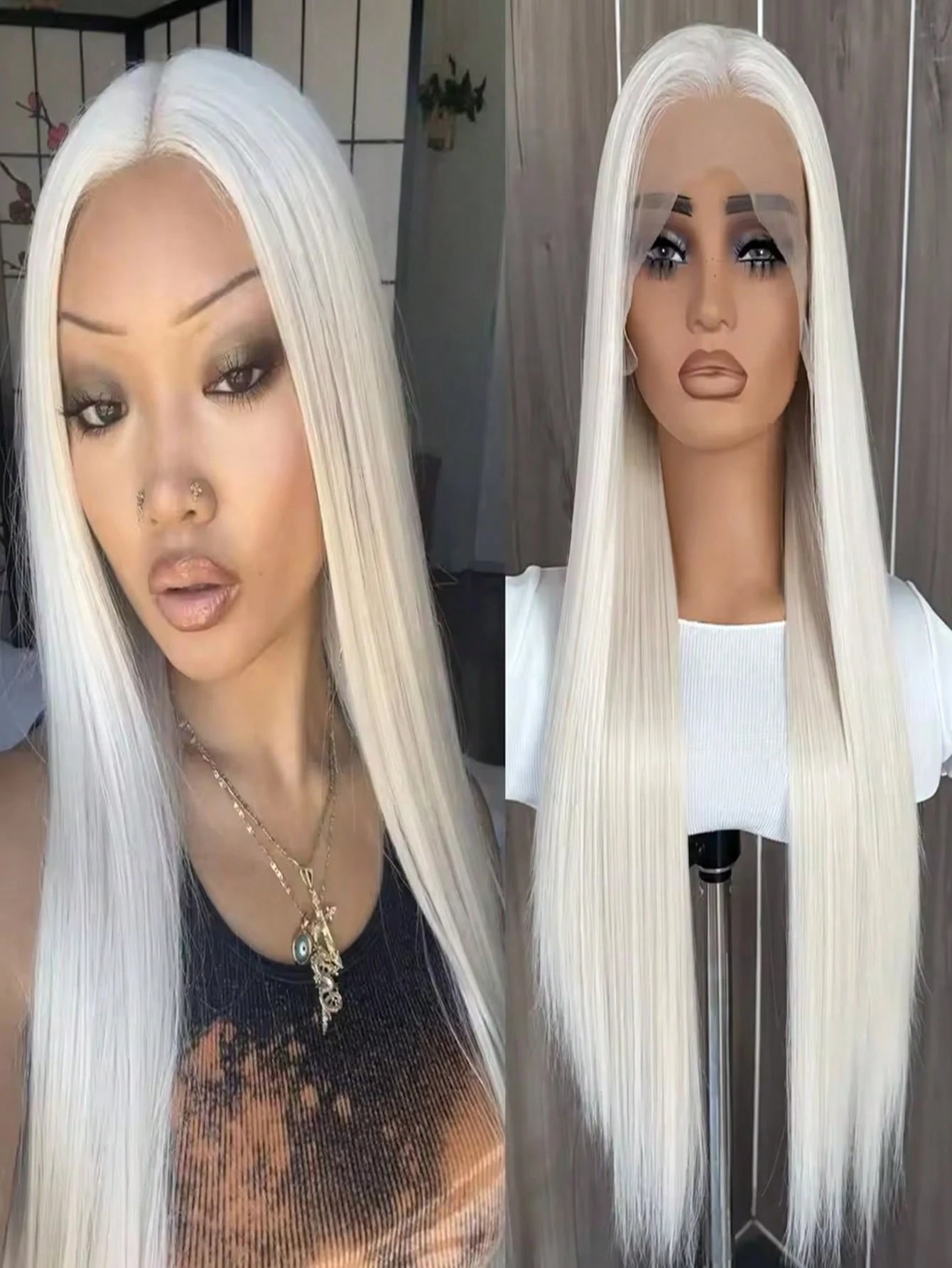 13"X4" 24" Straight Black Color Lace Front Wig For Women - Heat Resistant Synthetic Hair, Pre-Plucked Natural Hairline And Youthful Hair