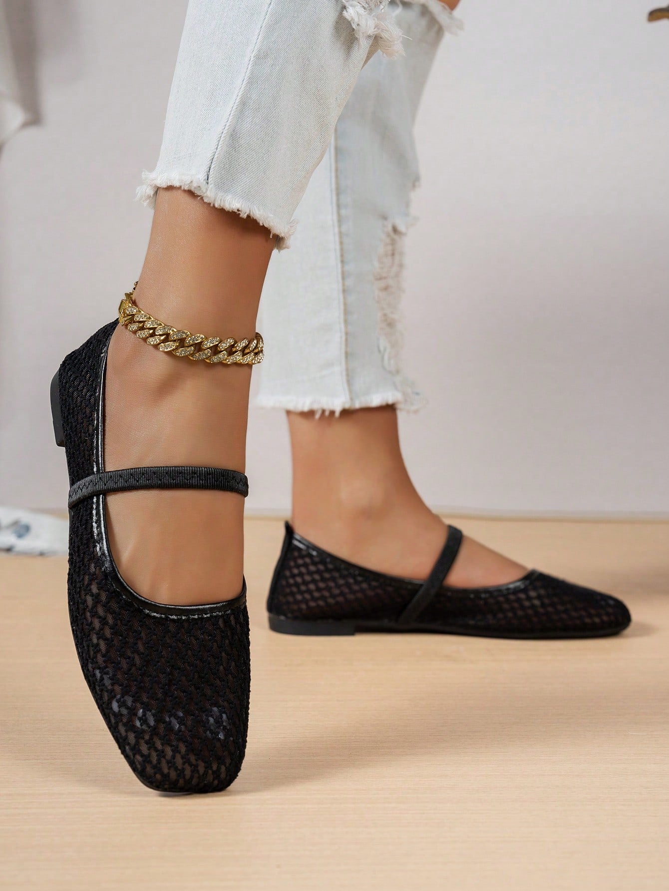 Summer Lace Mesh Hollow Flat Shoes, Women Breathable Elastic Band Ballet Shoes