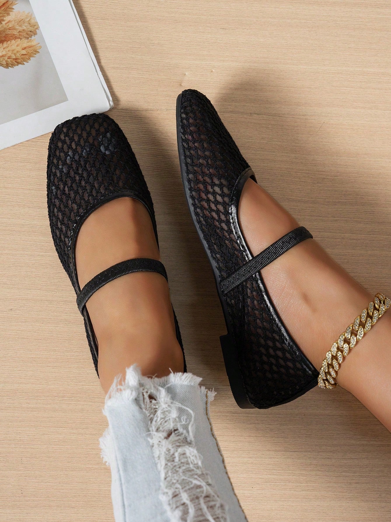 Summer Lace Mesh Hollow Flat Shoes, Women Breathable Elastic Band Ballet Shoes