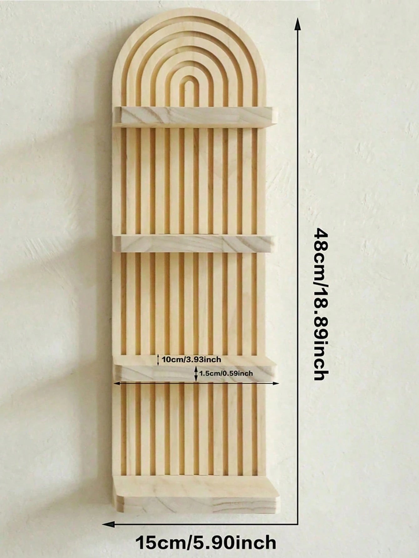 OBOVAY 1Pc Bohemian Style Wave Patterned Wooden Wall Frame,Rainbow Arch & Farmhouse Wall Racks