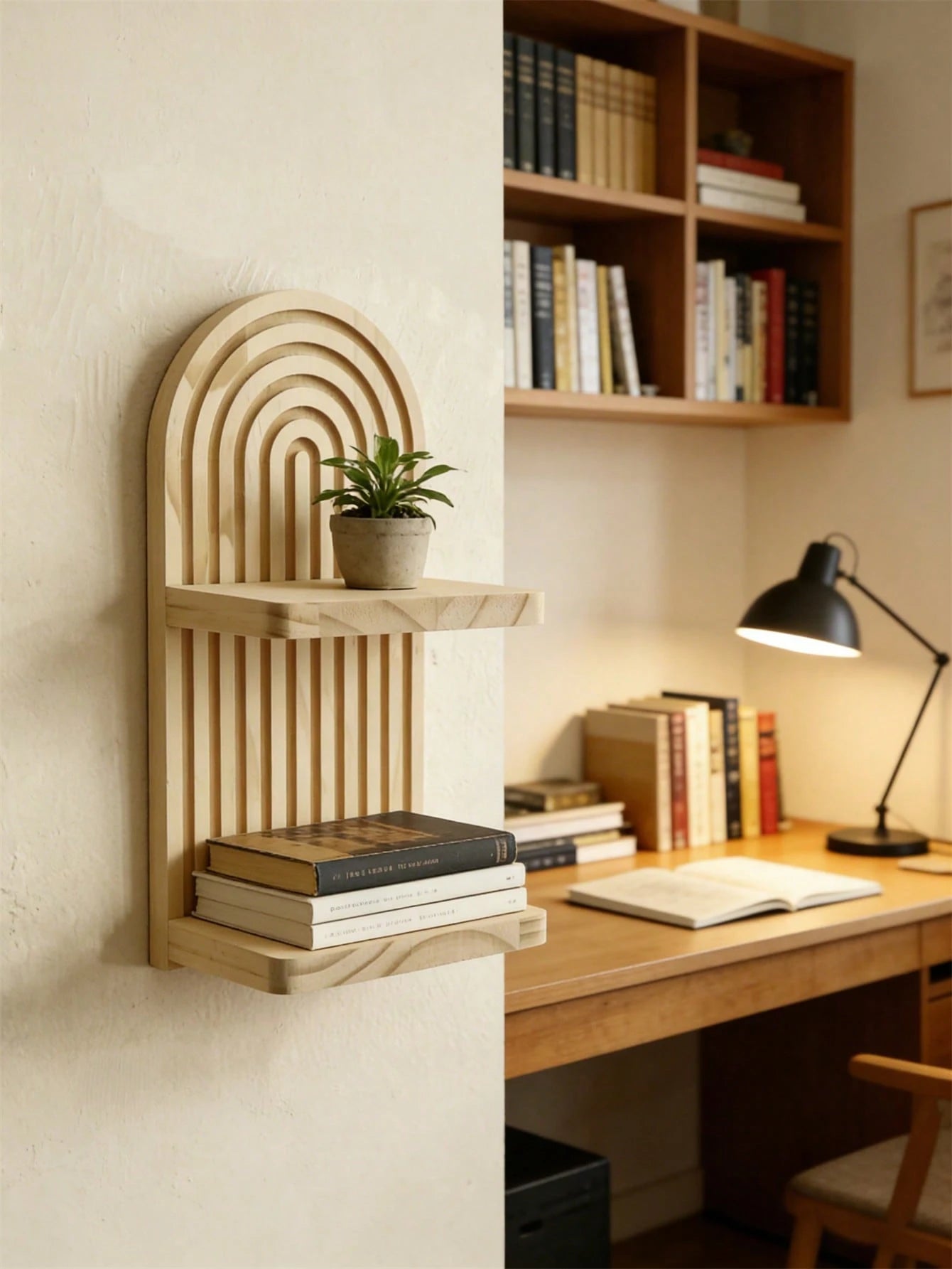 OBOVAY 1Pc Bohemian Style Wave Patterned Wooden Wall Frame,Rainbow Arch & Farmhouse Wall Racks