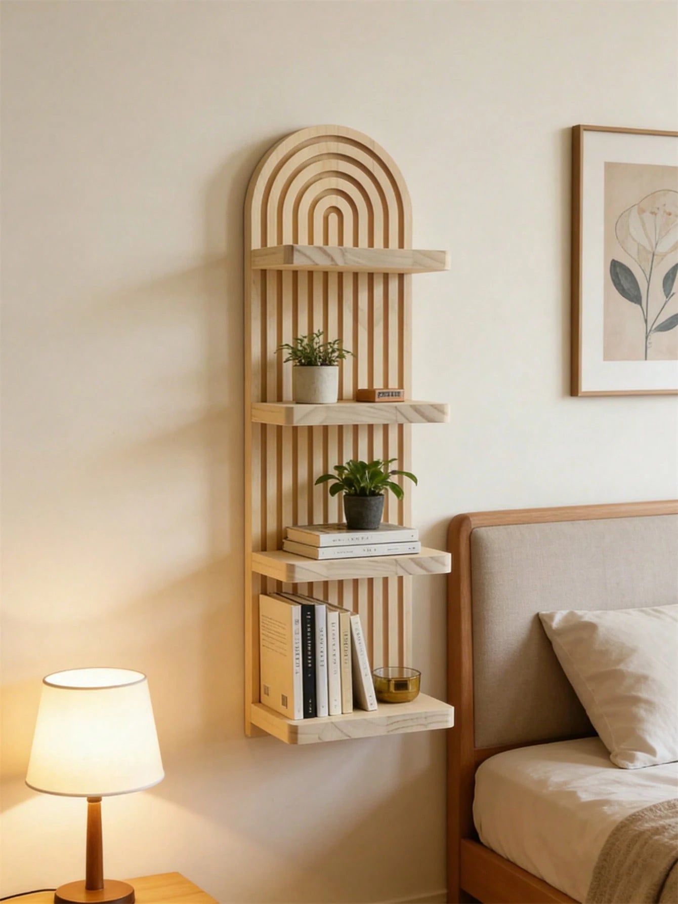 OBOVAY 1Pc Bohemian Style Wave Patterned Wooden Wall Frame,Rainbow Arch & Farmhouse Wall Racks