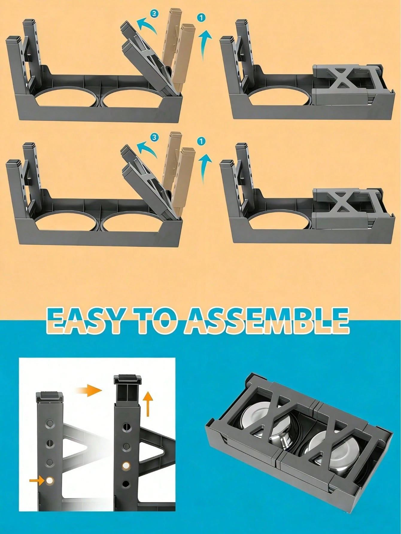 1pc Elevated Dog Feeder, Foldable Design With 4 Adjustable Heights, Includes 2 Stainless Steel Bowls, Non-Slip