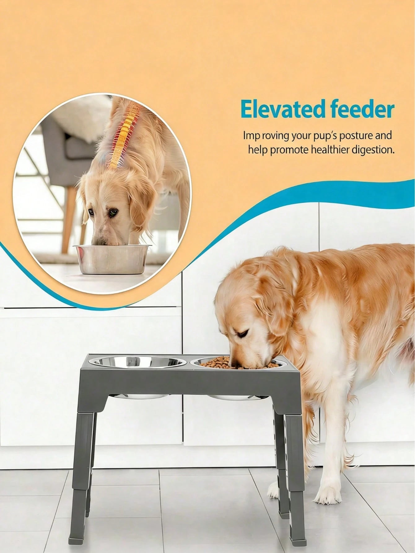 1pc Elevated Dog Feeder, Foldable Design With 4 Adjustable Heights, Includes 2 Stainless Steel Bowls, Non-Slip