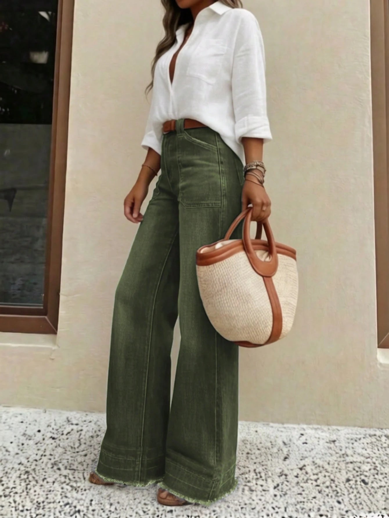 New Women's High-Quality Fashion Casual Loose Fit Denim Wide Leg Pants