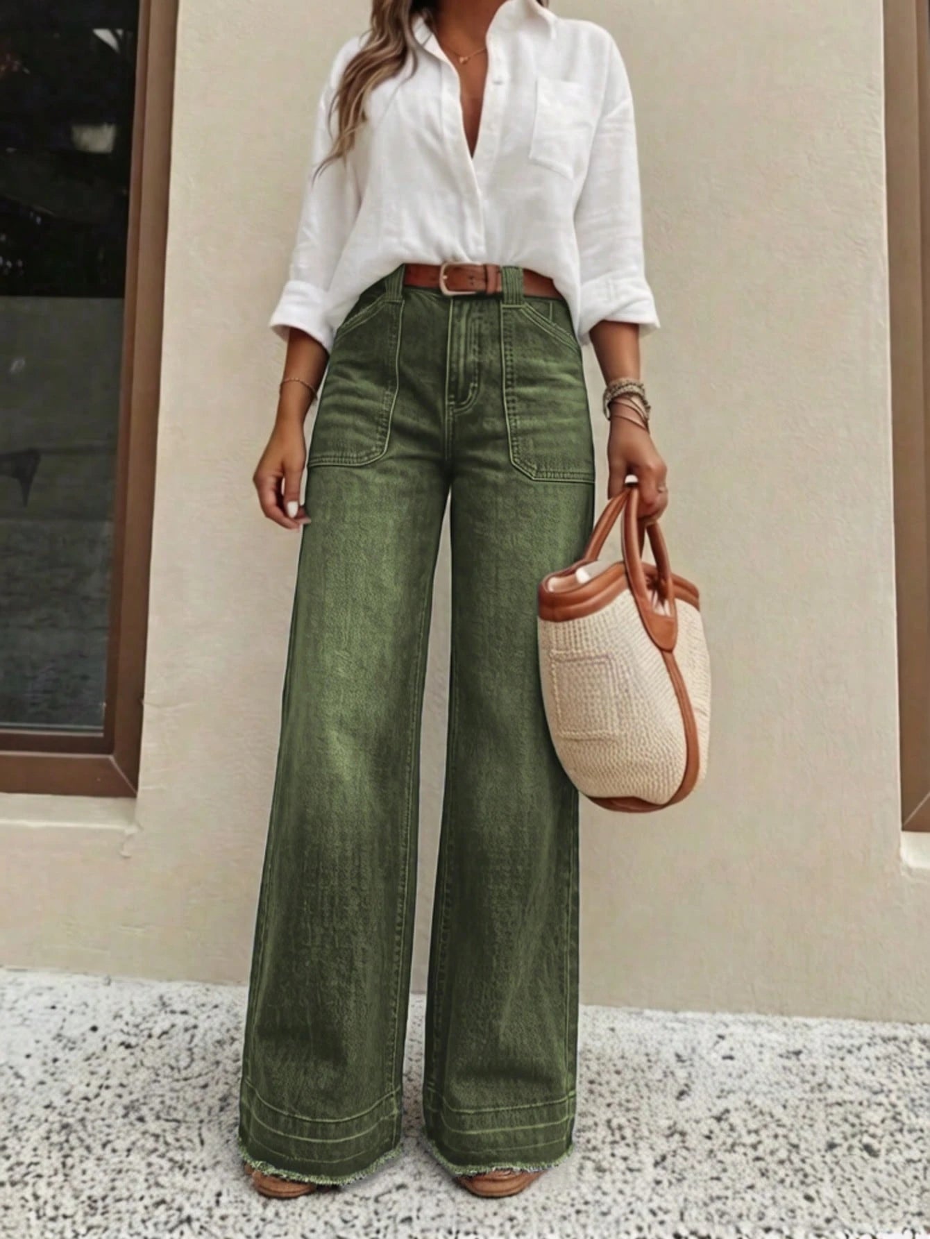 New Women's High-Quality Fashion Casual Loose Fit Denim Wide Leg Pants