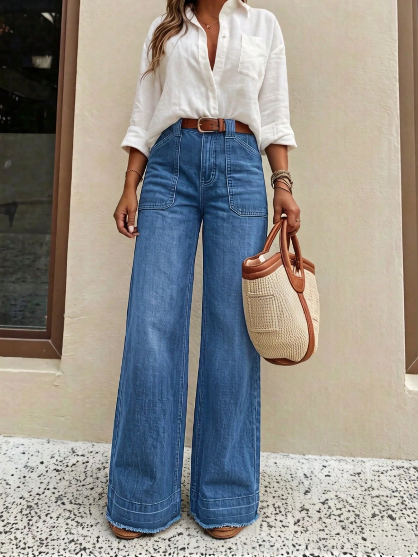 New Women's High-Quality Fashion Casual Loose Fit Denim Wide Leg Pants