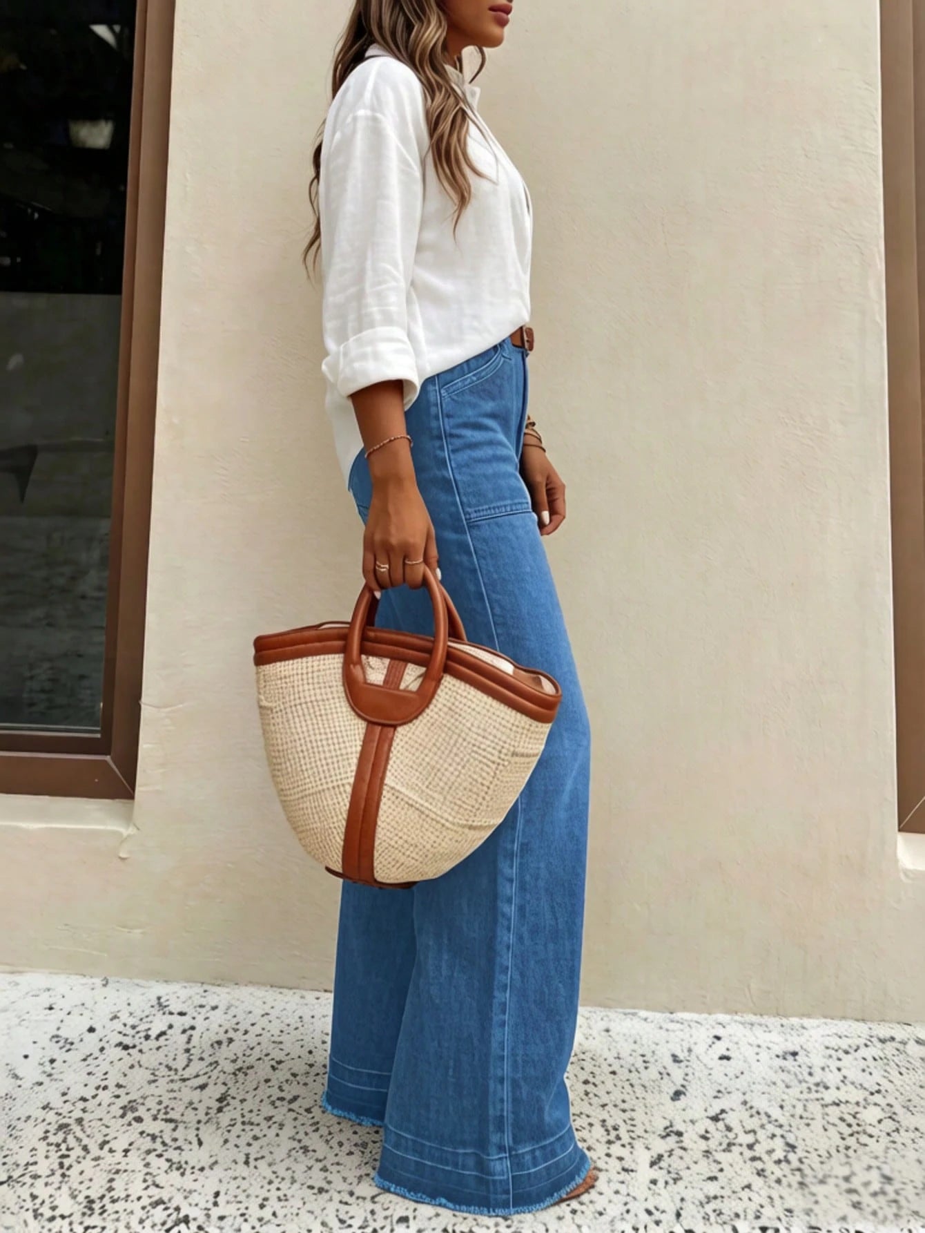 New Women's High-Quality Fashion Casual Loose Fit Denim Wide Leg Pants
