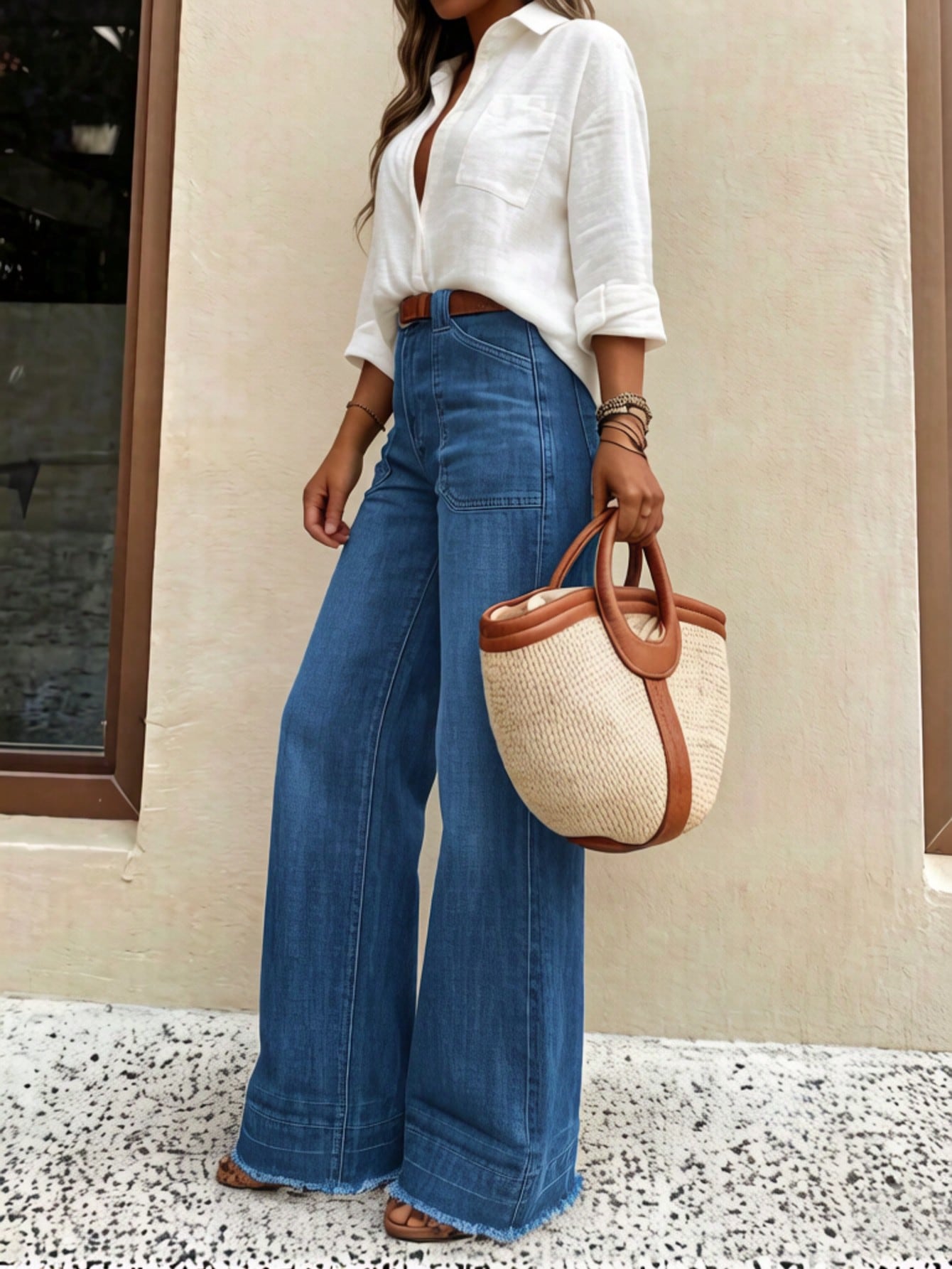 New Women's High-Quality Fashion Casual Loose Fit Denim Wide Leg Pants