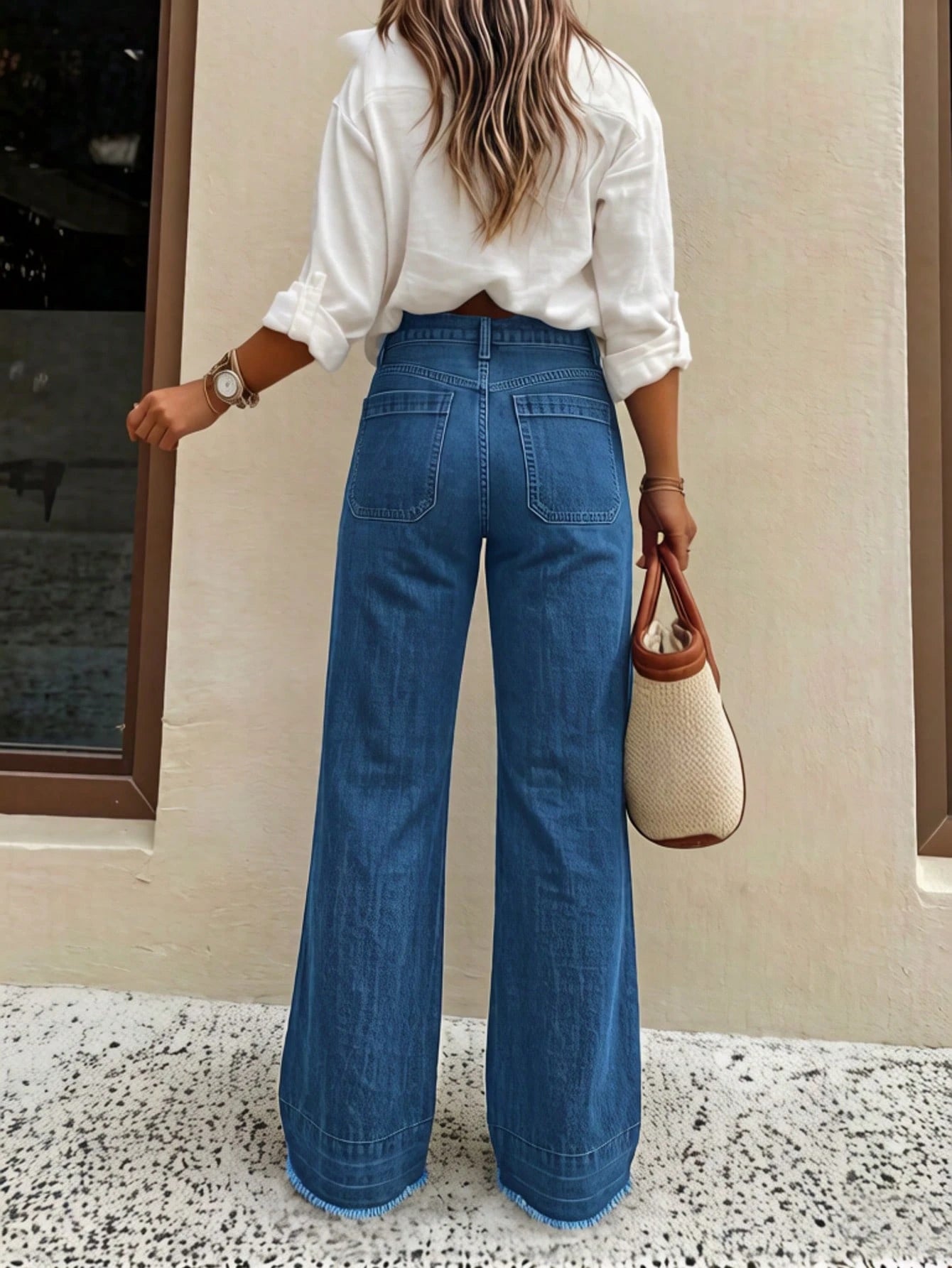 New Women's High-Quality Fashion Casual Loose Fit Denim Wide Leg Pants