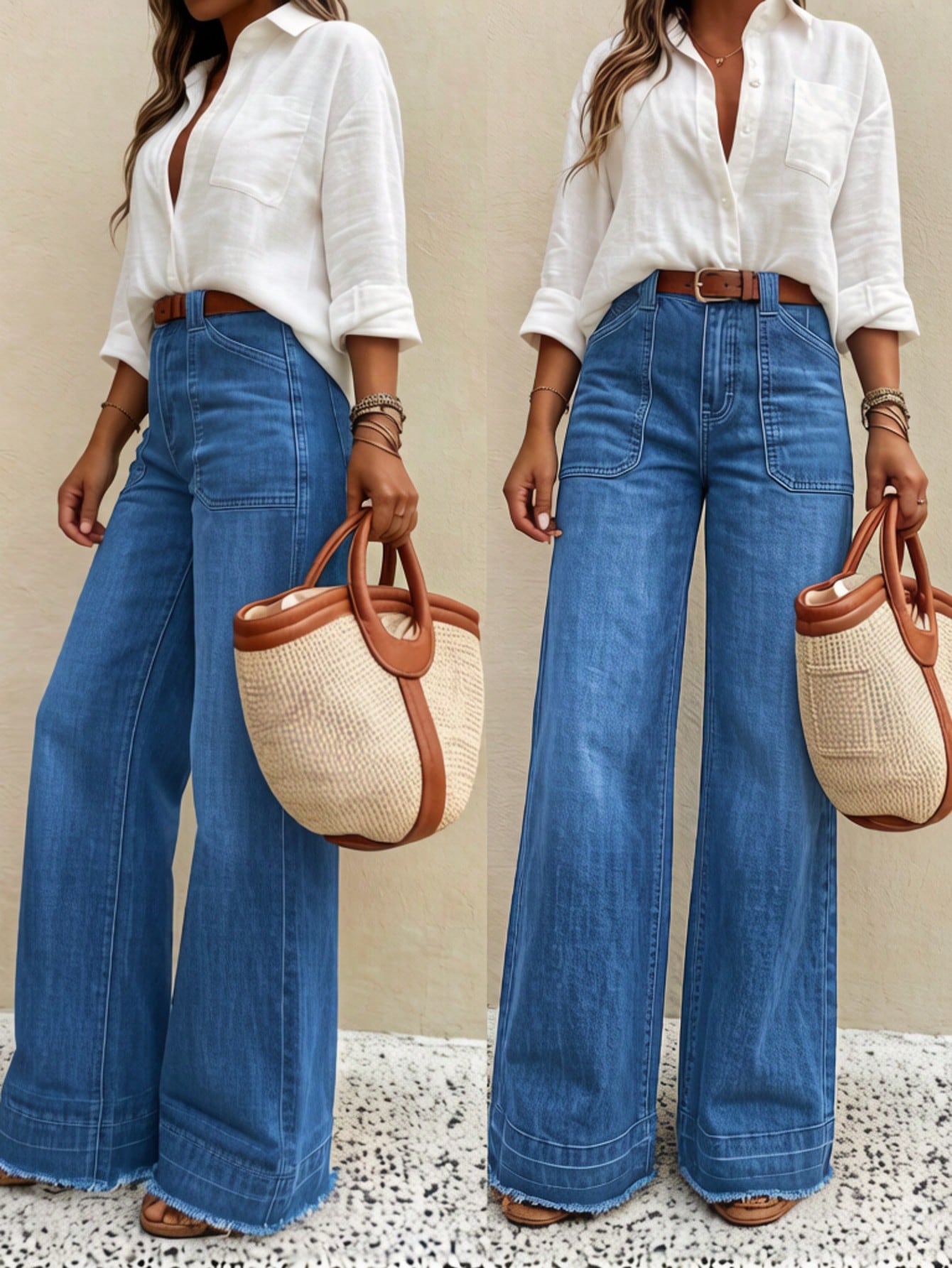 New Women's High-Quality Fashion Casual Loose Fit Denim Wide Leg Pants