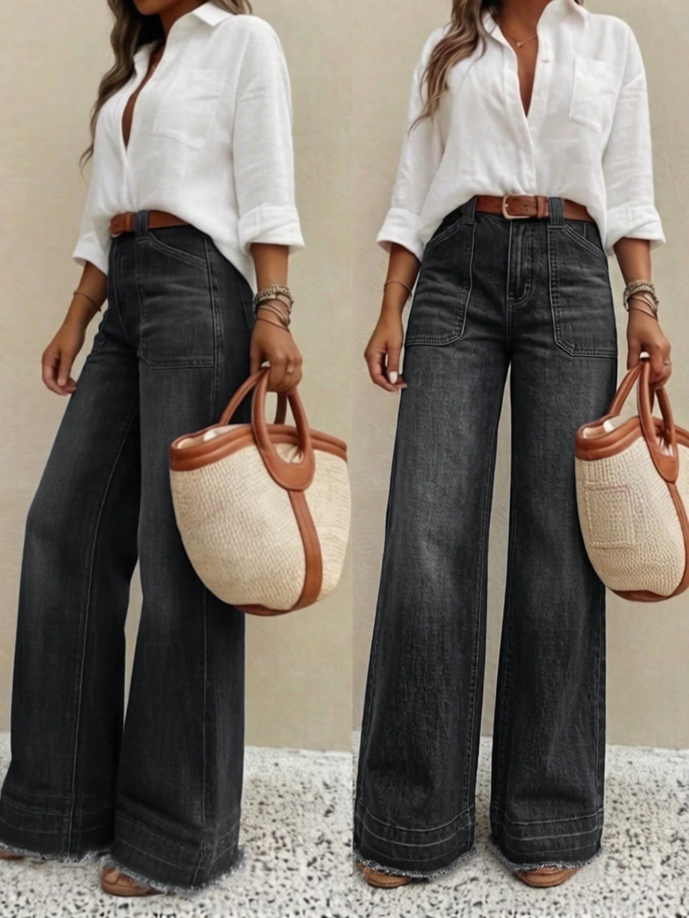 New Women's High-Quality Fashion Casual Loose Fit Denim Wide Leg Pants