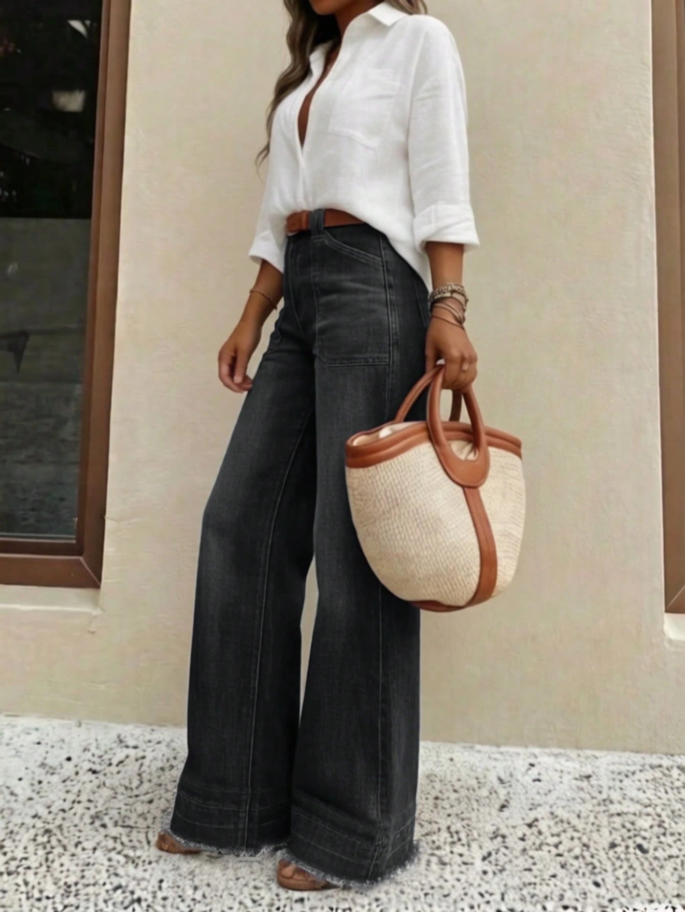 New Women's High-Quality Fashion Casual Loose Fit Denim Wide Leg Pants