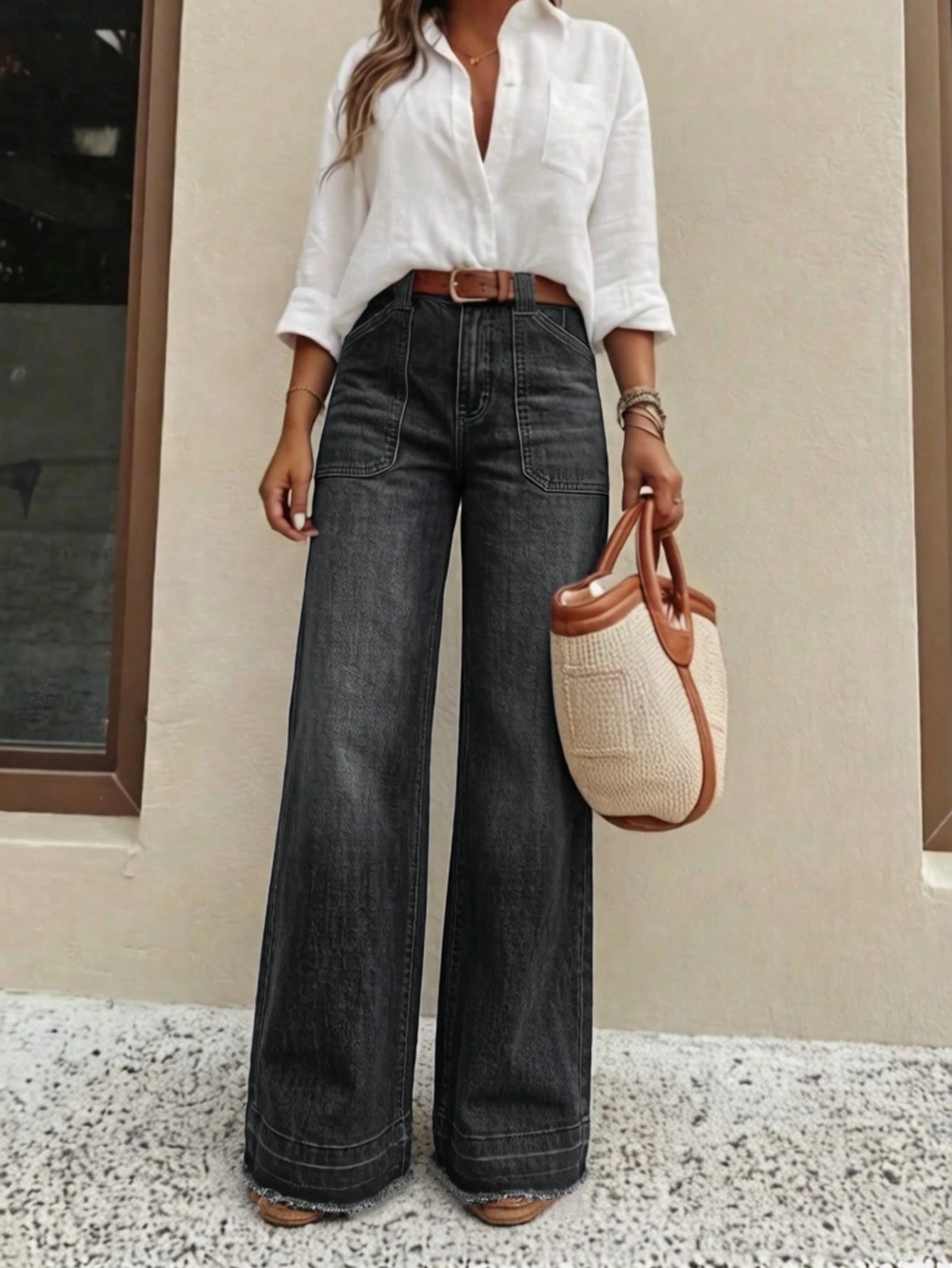 New Women's High-Quality Fashion Casual Loose Fit Denim Wide Leg Pants