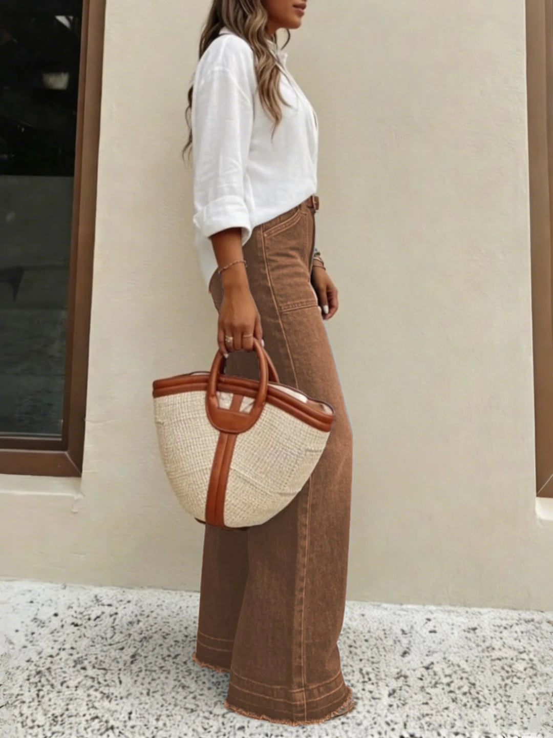 New Women's High-Quality Fashion Casual Loose Fit Denim Wide Leg Pants