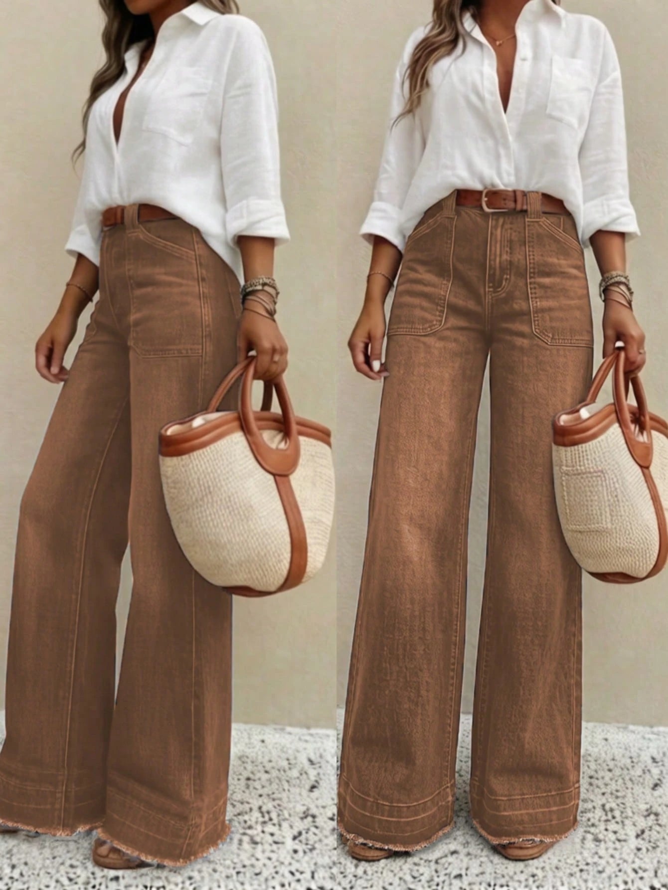 New Women's High-Quality Fashion Casual Loose Fit Denim Wide Leg Pants