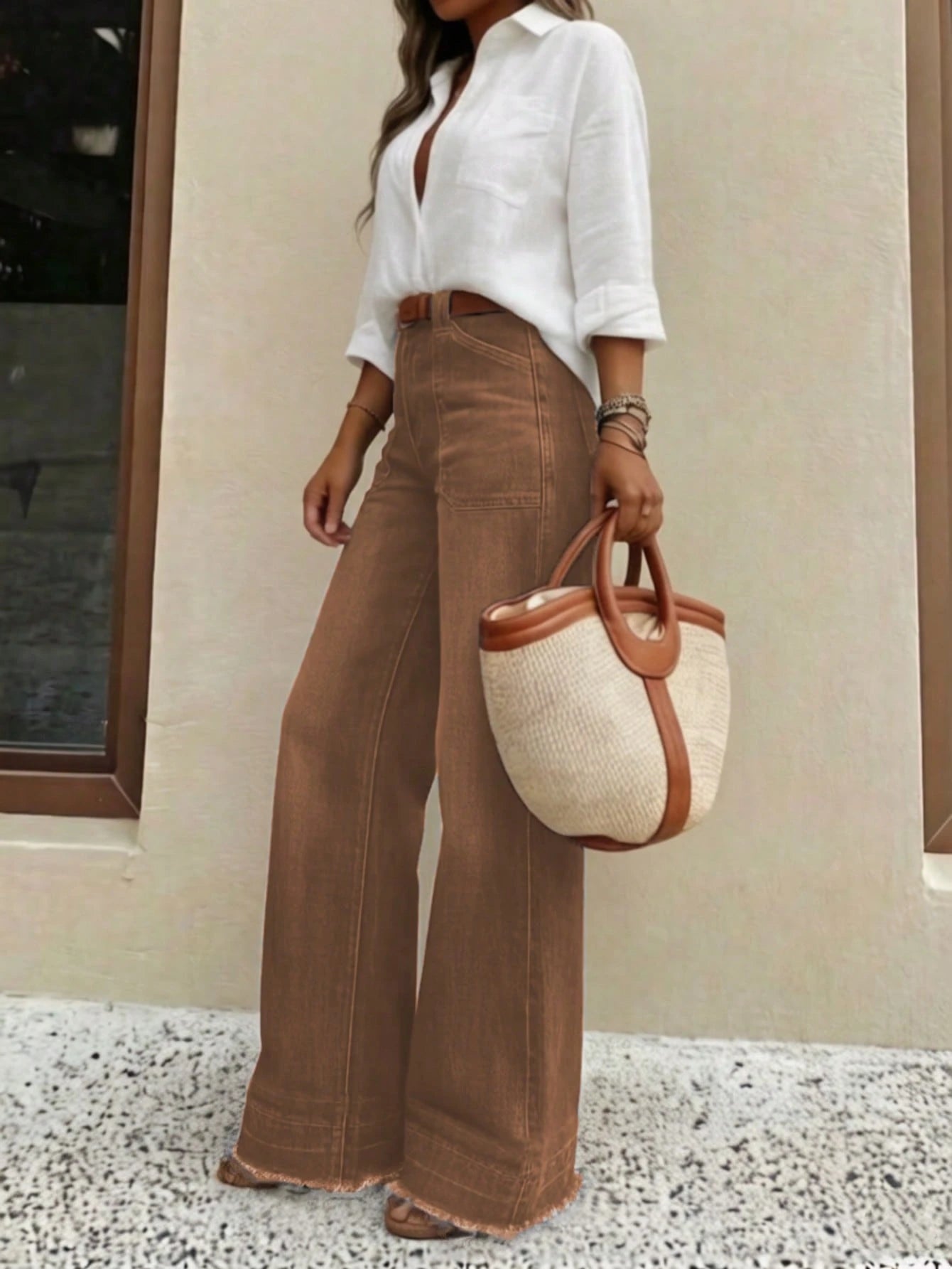 New Women's High-Quality Fashion Casual Loose Fit Denim Wide Leg Pants