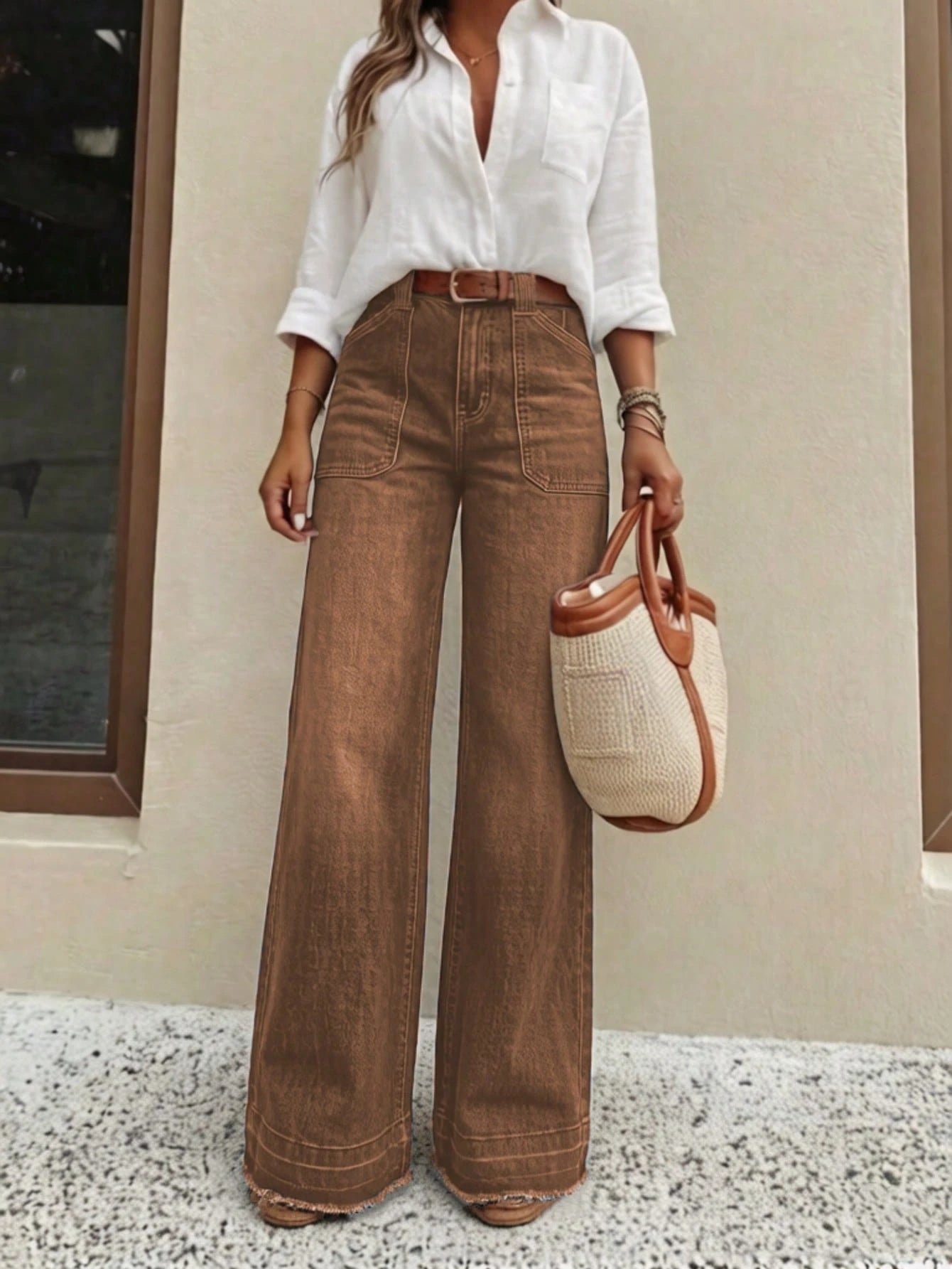New Women's High-Quality Fashion Casual Loose Fit Denim Wide Leg Pants