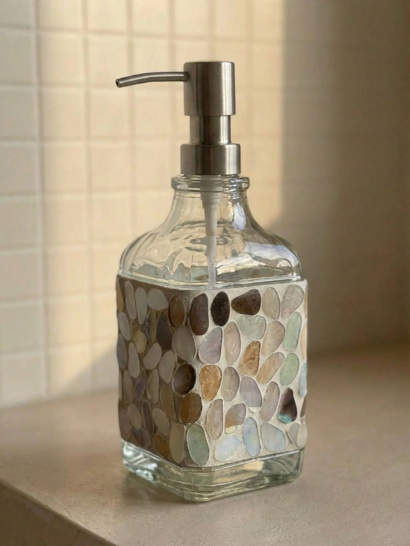 Cirelle Nordic Style Mosaic Hand Soap Dispenser, Glass Lotion Bottle, Bathroom Decorative Container