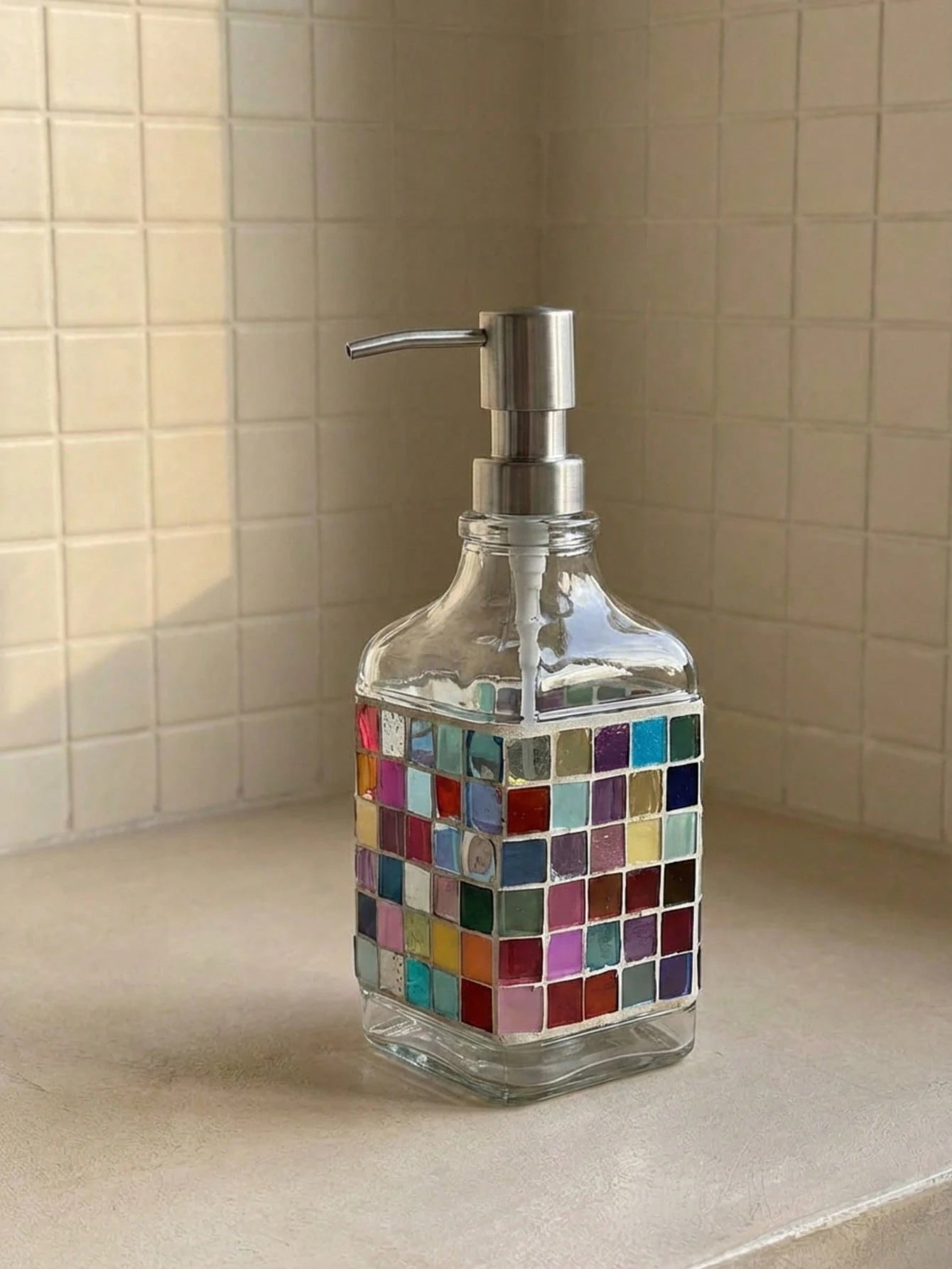 Cirelle Nordic Style Mosaic Hand Soap Dispenser, Glass Lotion Bottle, Bathroom Decorative Container