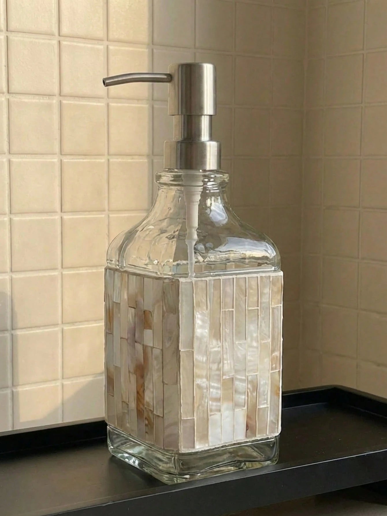 Cirelle Nordic Style Mosaic Hand Soap Dispenser, Glass Lotion Bottle, Bathroom Decorative Container