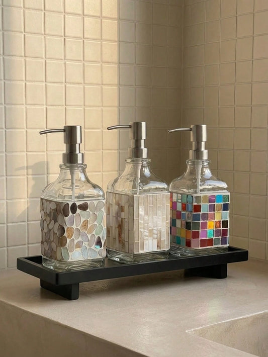 Cirelle Nordic Style Mosaic Hand Soap Dispenser, Glass Lotion Bottle, Bathroom Decorative Container